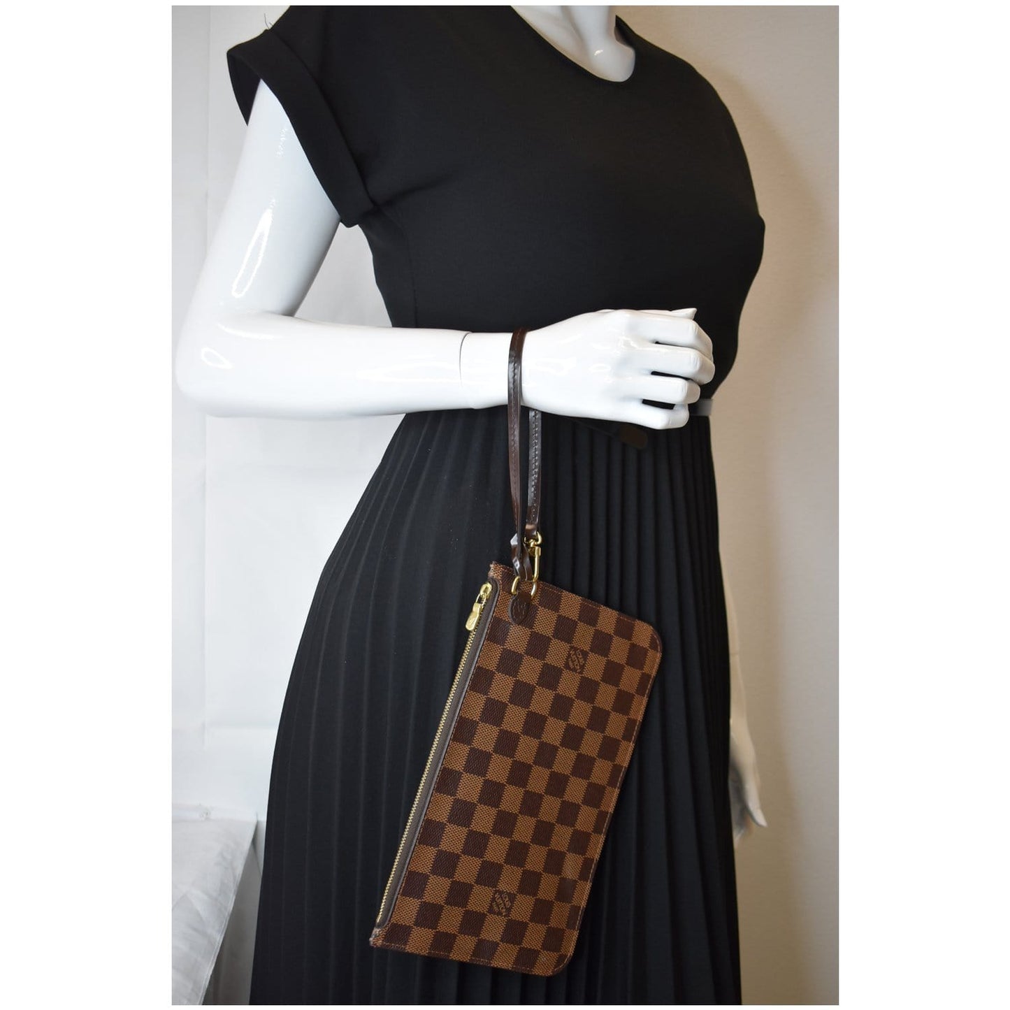 LOUIS VUITTON Pochette Wristlet Pouch Damier Ebene Neverfull GM Brown
