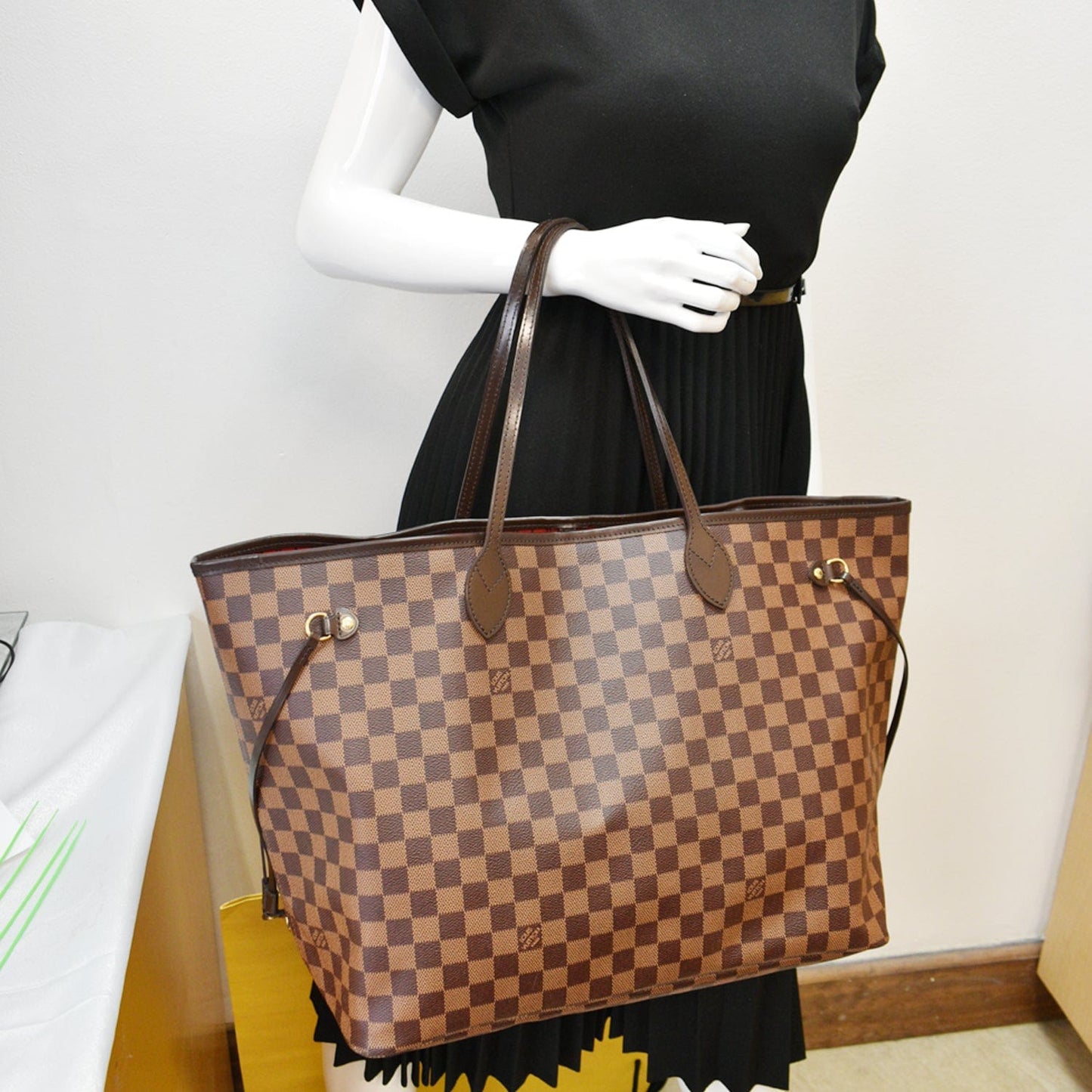 LOUIS VUITTON Neverfull GM Damier Ebene Tote Bag Brown