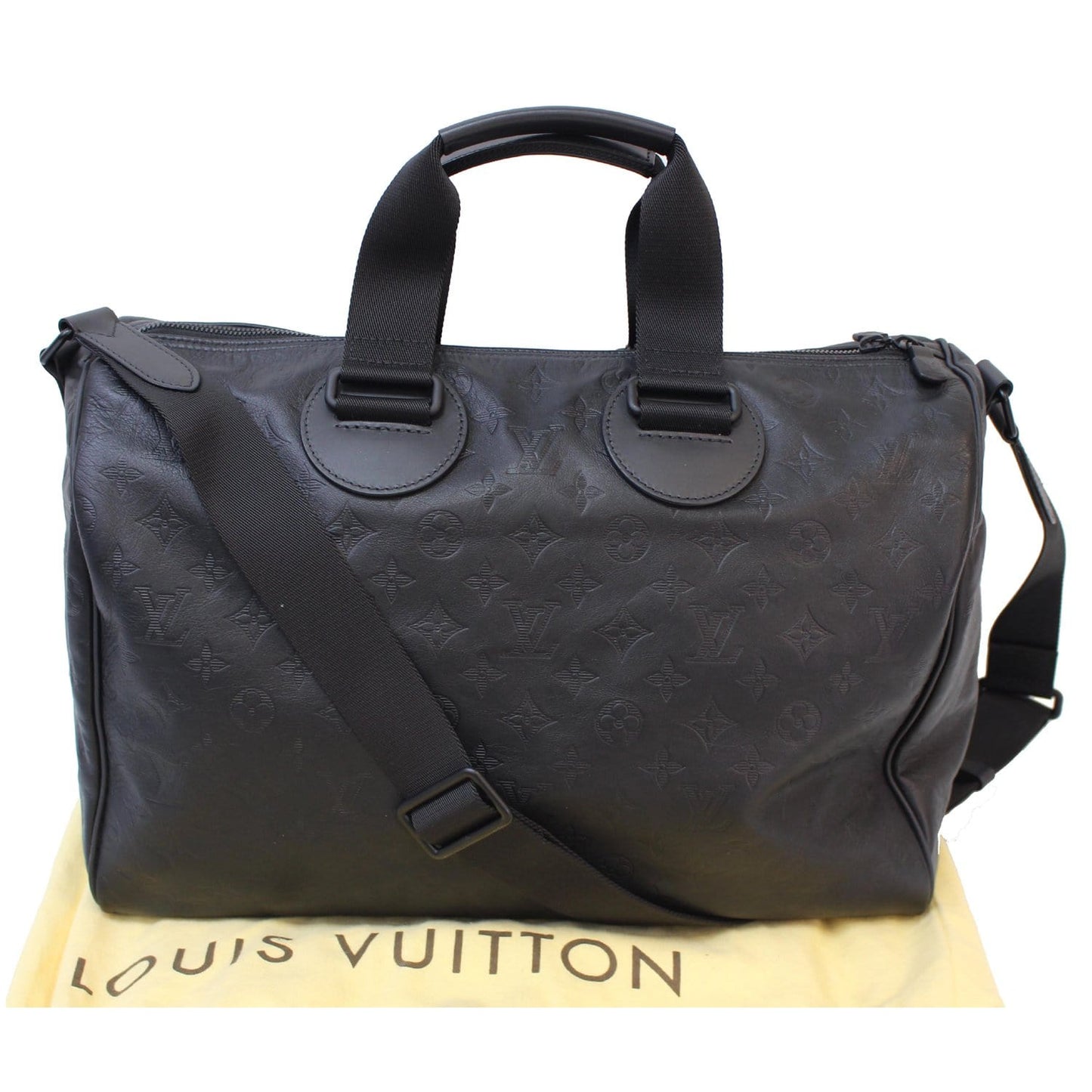 LOUIS VUITTON Speedy Bandouliere 40 Shadow Calf Leather Satchel Bag Black