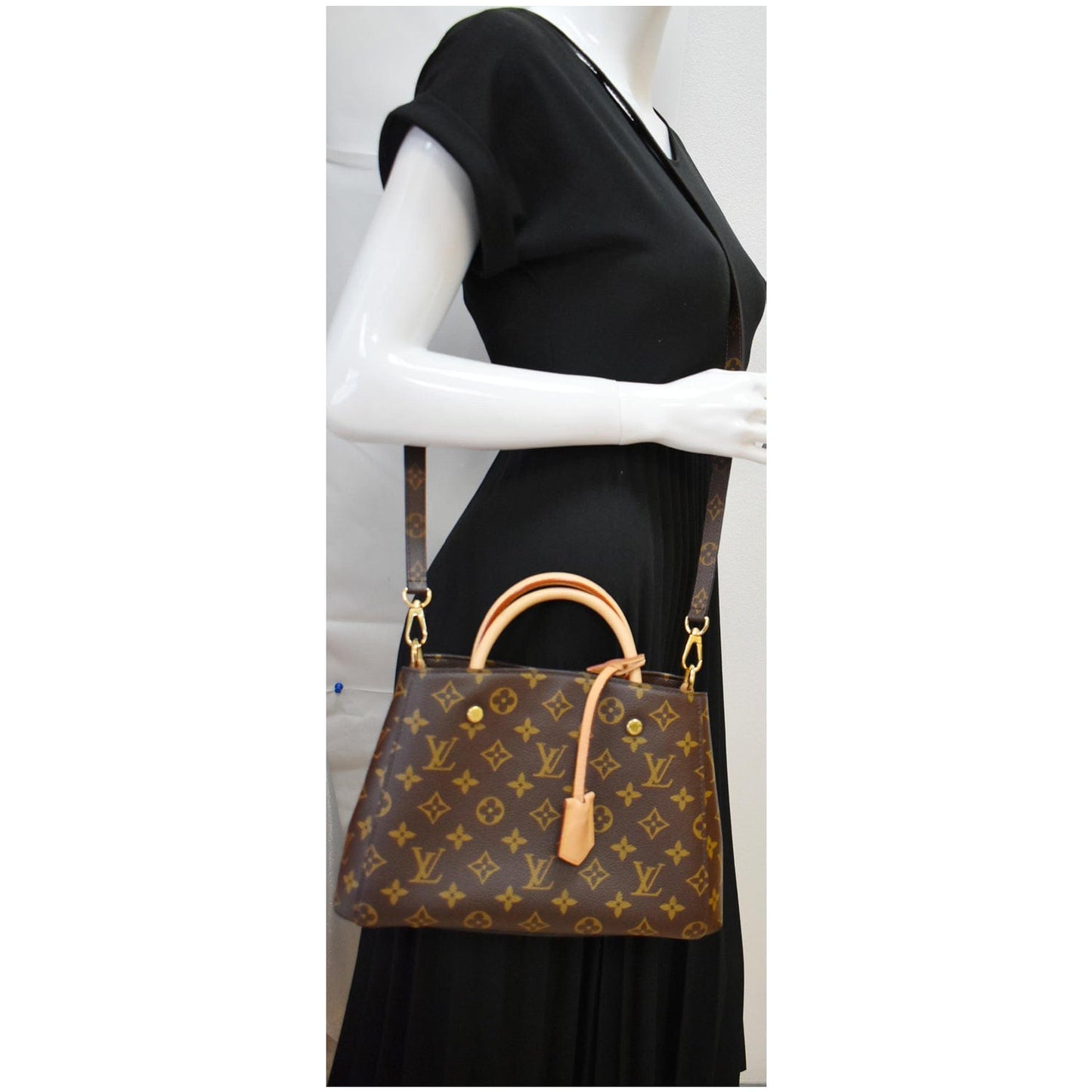 LOUIS VUITTON Montaigne BB Monogram Canvas Satchel Bag Brown