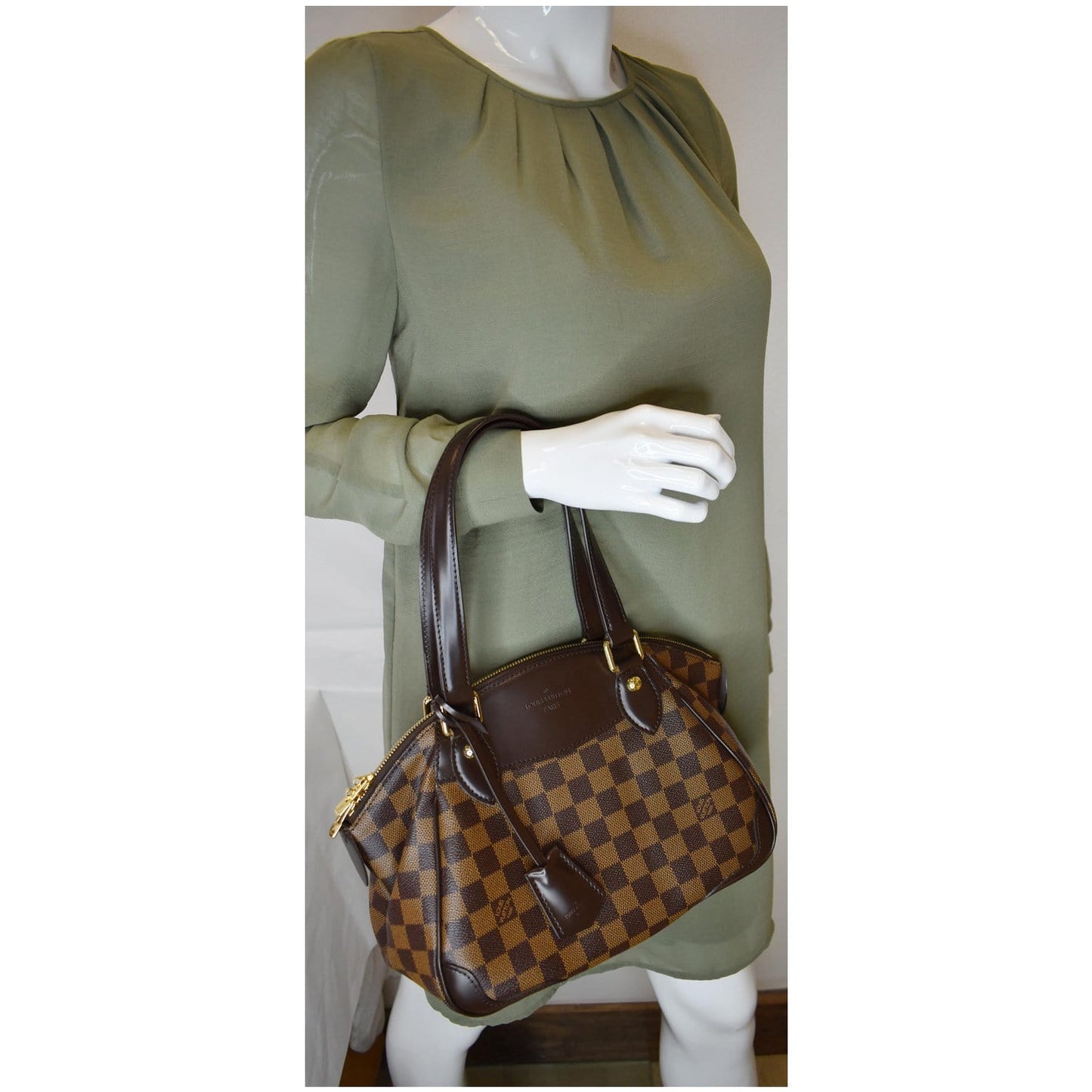 LOUIS VUITTON Verona PM Damier Ebene Satchel Bag Brown