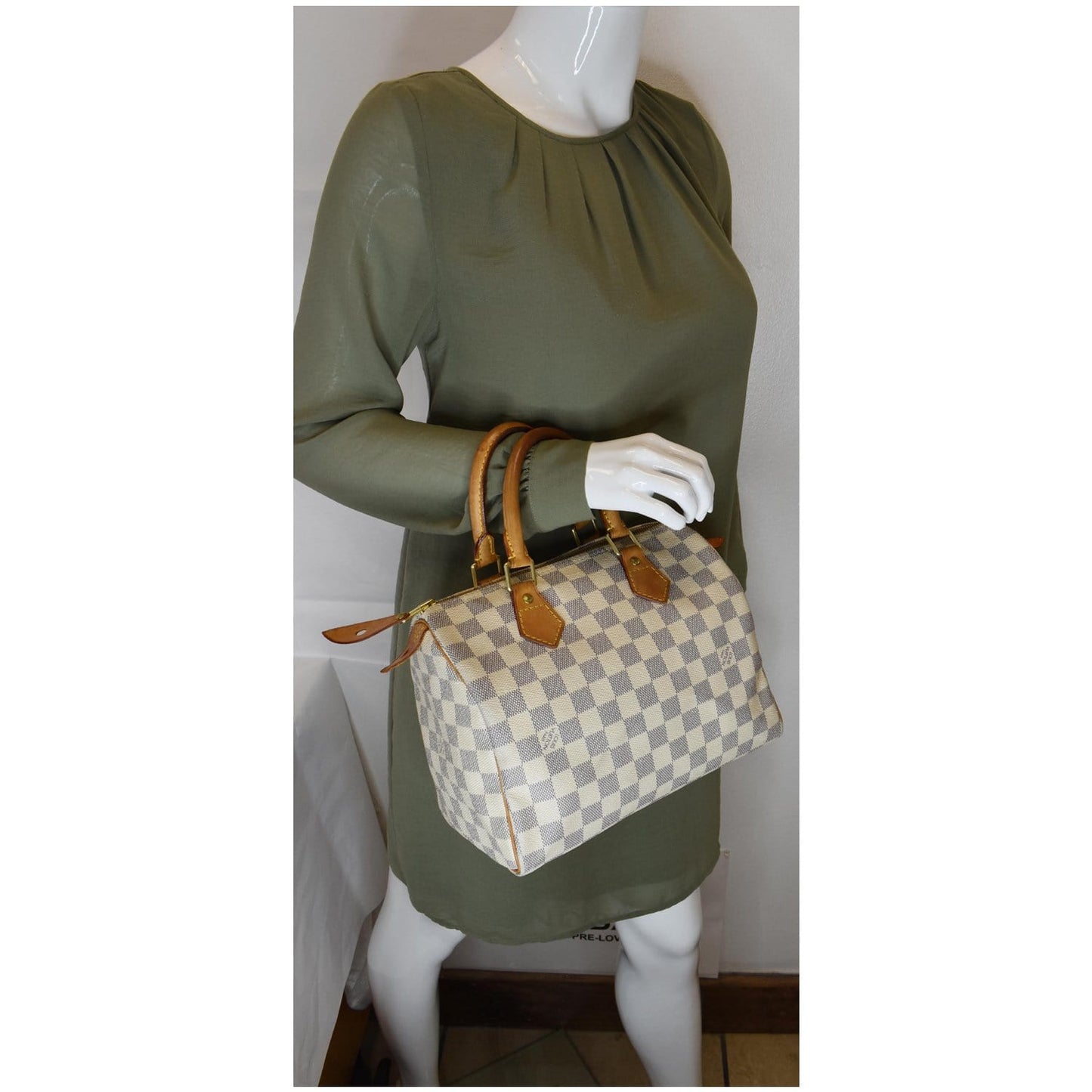 LOUIS VUITTON Speedy 25 Damier Azur Satchel Bag White