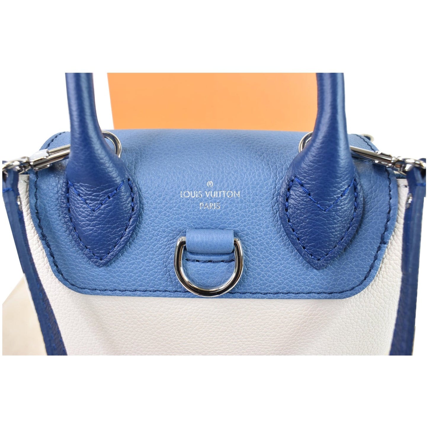 LOUIS VUITTON Lockme Calfskin Leather Backpack Blue/Beige