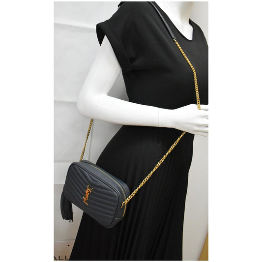 YVES SAINT LAURENT Mini Lou Grain De Poudre Camera Bag Black