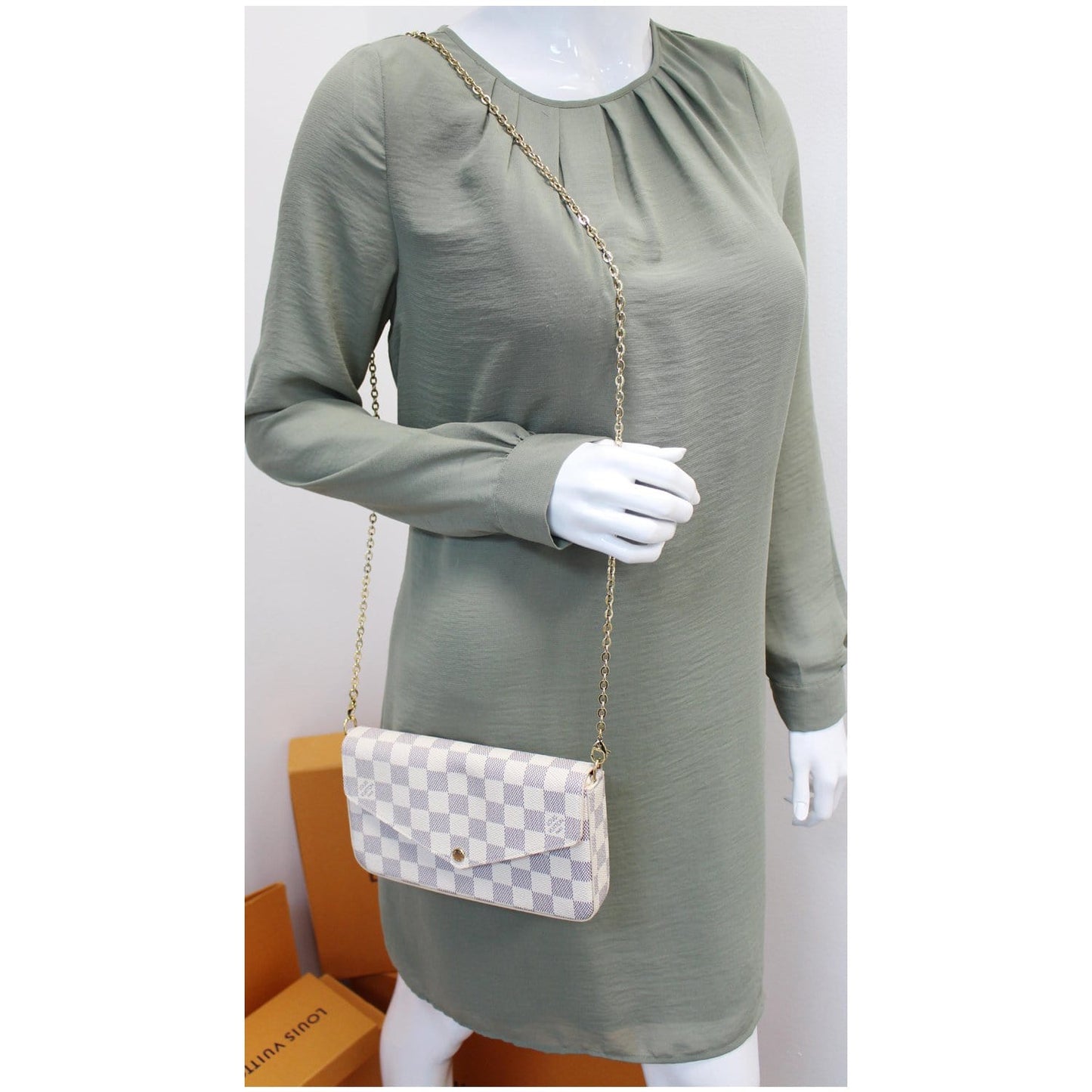 LOUIS VUITTON Pochette Felicie Damier Azur Crossbody Bag White
