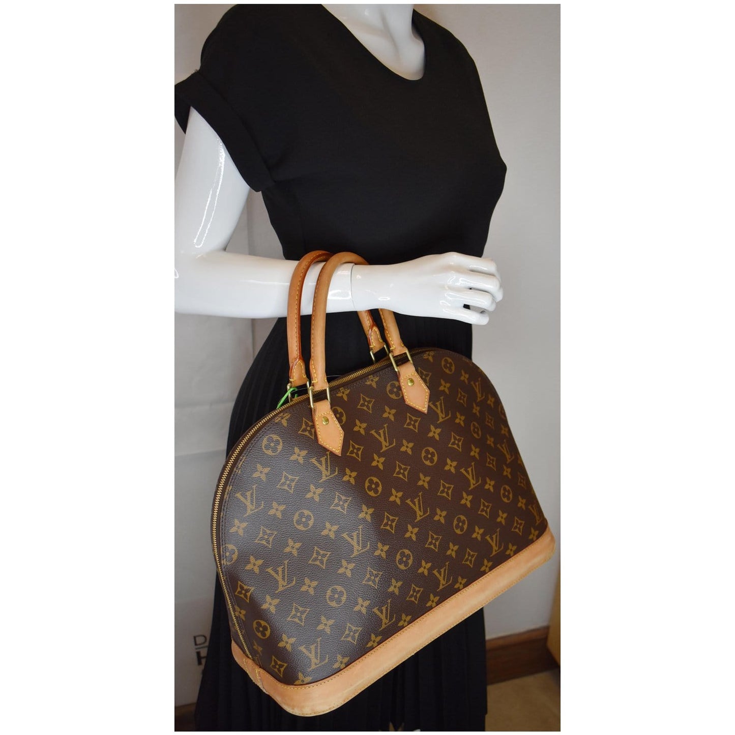LOUIS VUITTON Alma Large Monogram Canvas Satchel Bag Brown