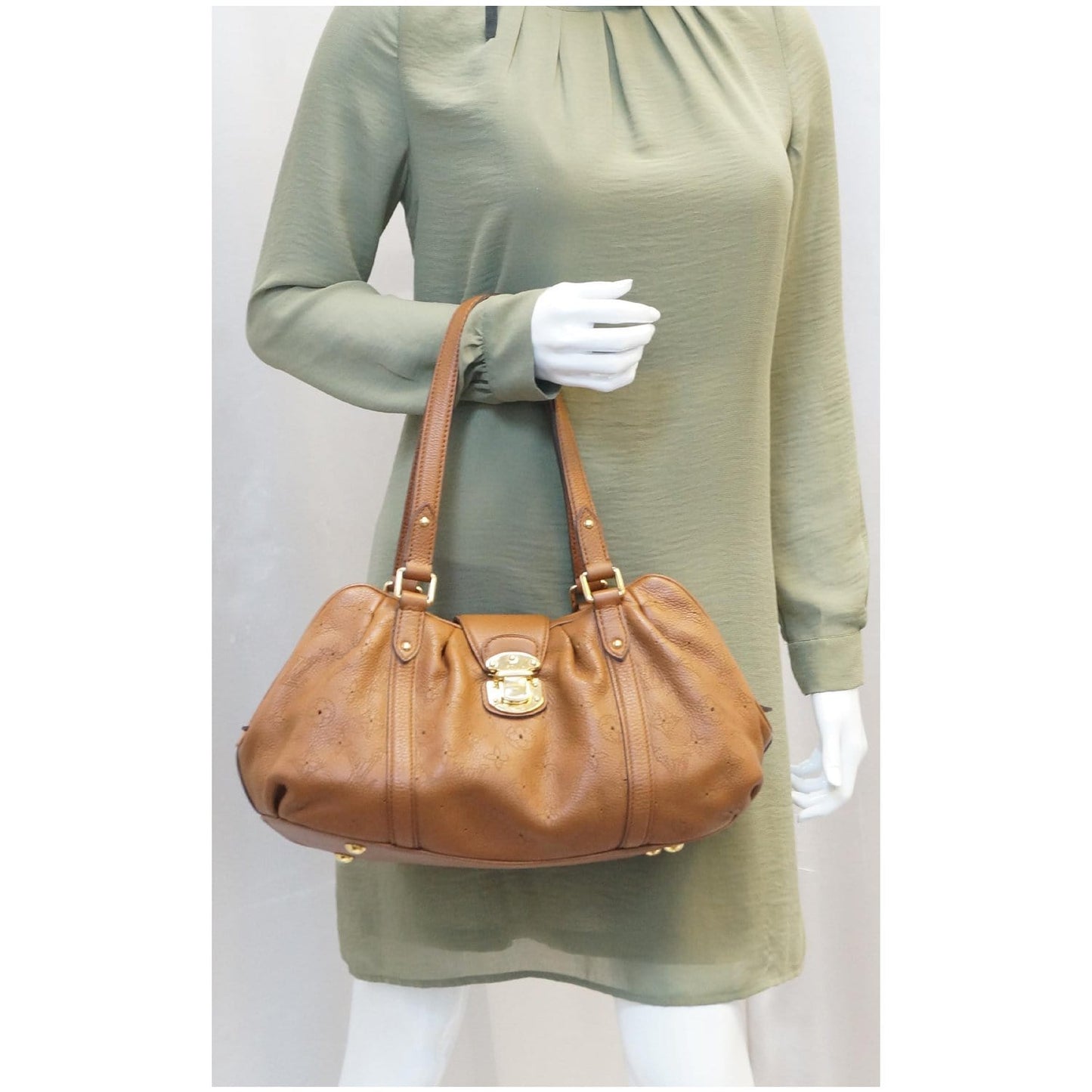 LOUIS VUITTON Lunar PM Mahina Leather Shoulder Bag Brown