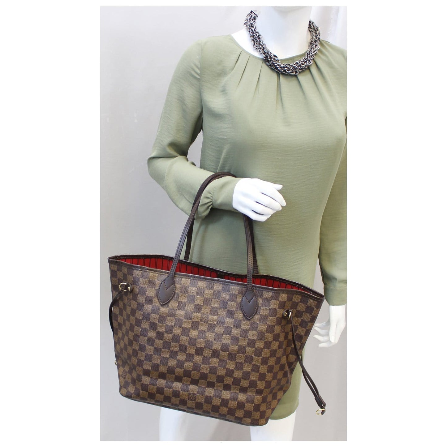 LOUIS VUITTON Neverfull MM Damier Ebene Tote Shoulder Bag