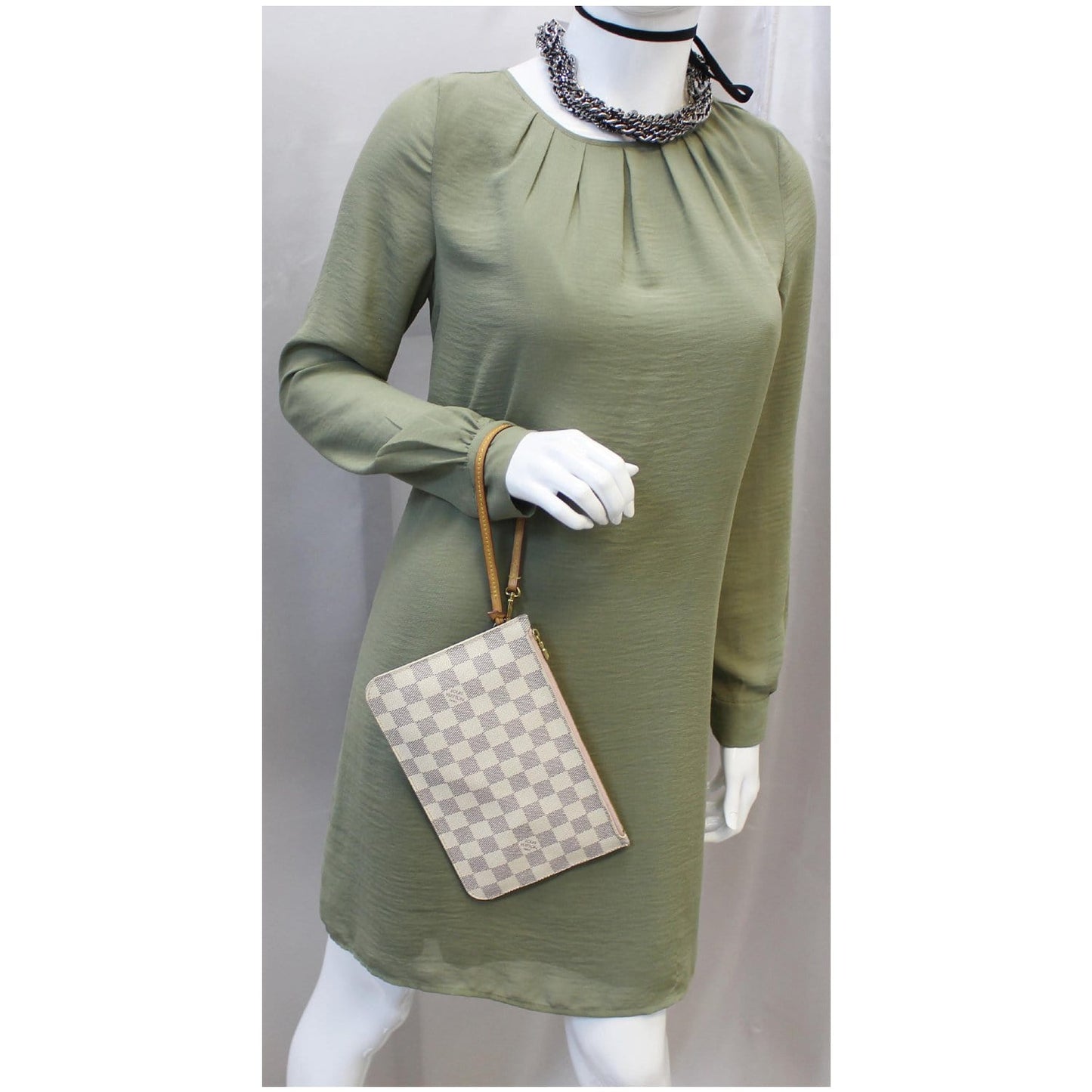 LOUIS VUITTON Pochette Wristlet Pouch Damier Azur Neverfull MM/GM Rose Ballerine