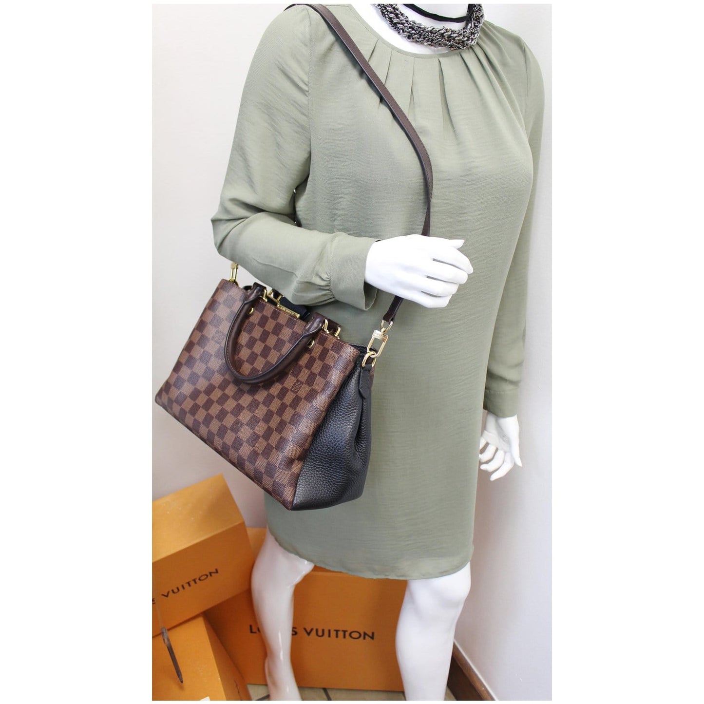 LOUIS VUITTON Brittany Damier Ebene Shoulder Bag Brown