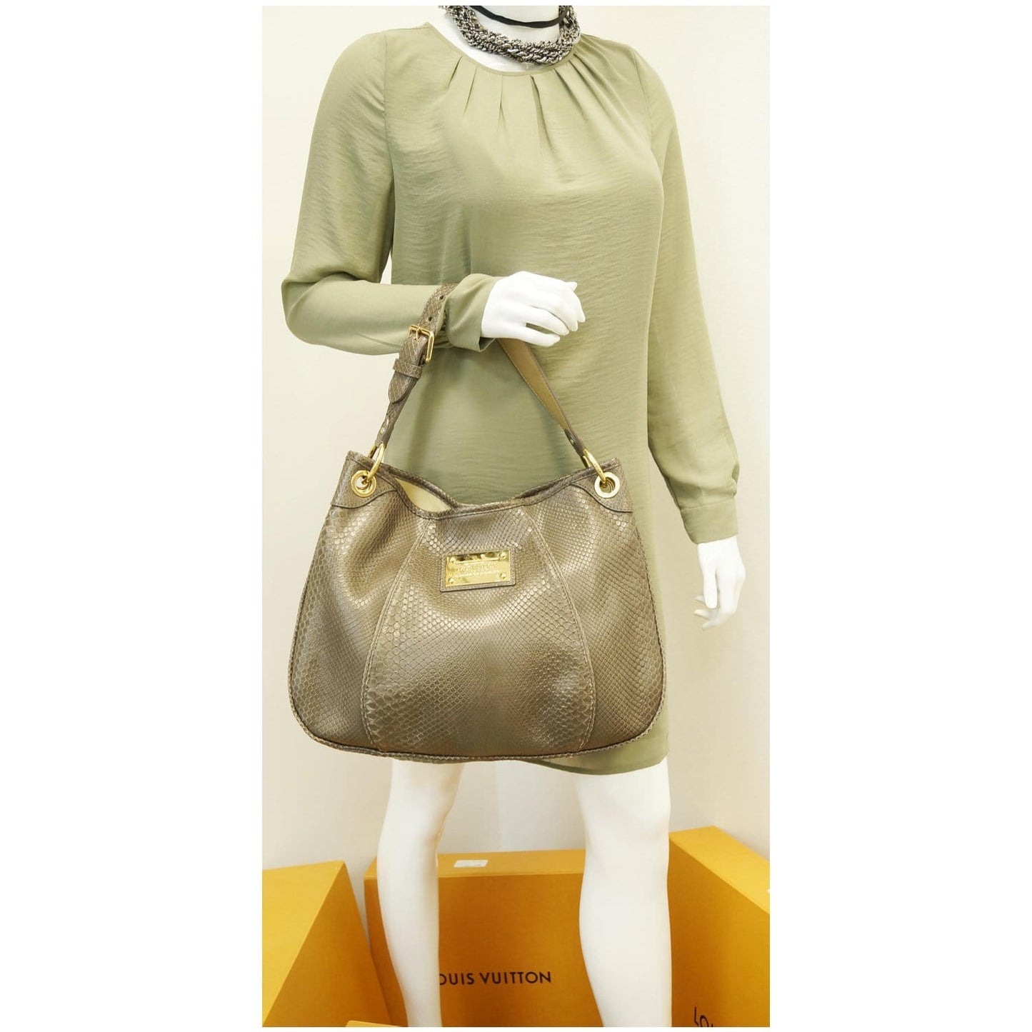 LOUIS VUITTON Galliera PM Gris Matte Python Shoulder Tote Bag Taupe - 15% OFF