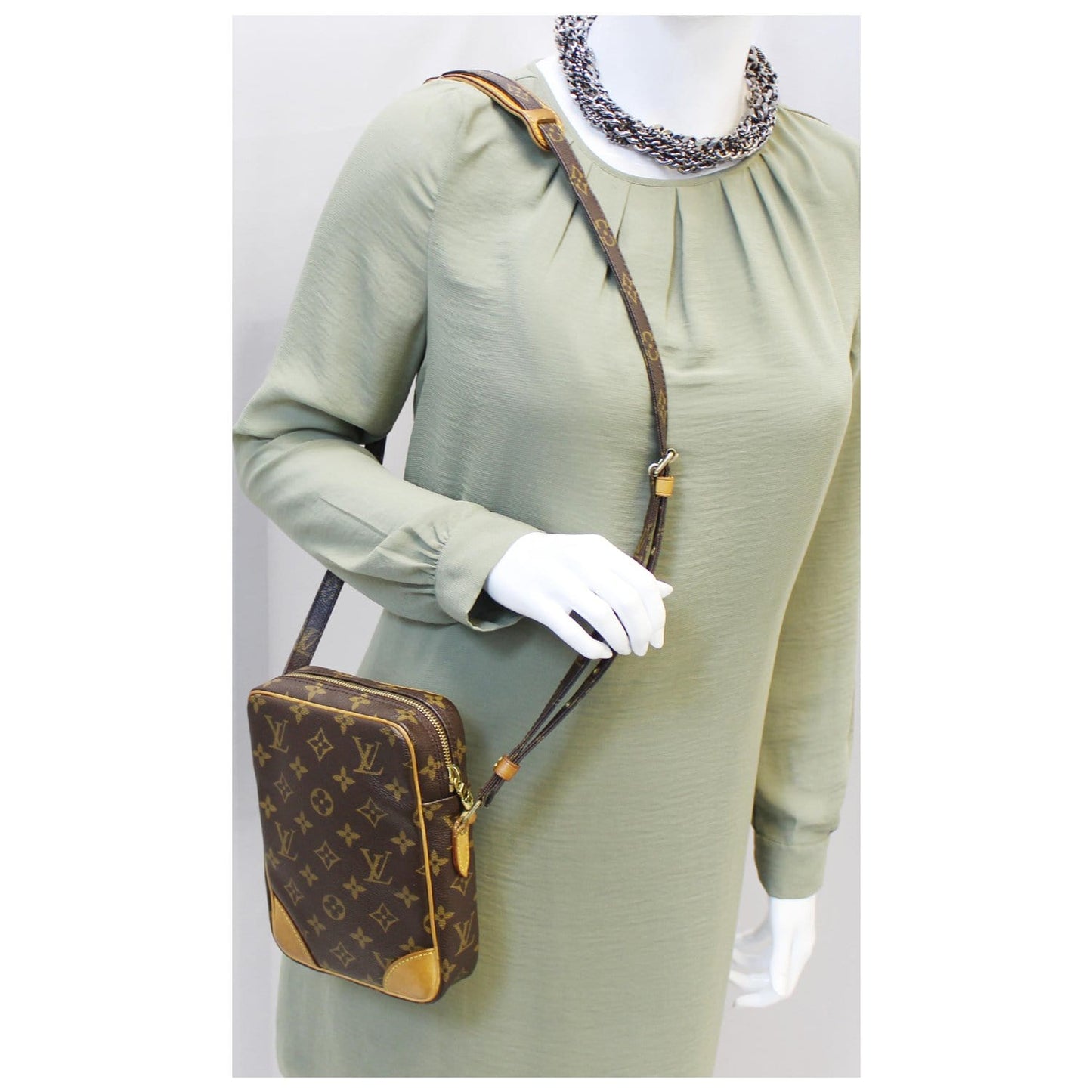 LOUIS VUITTON Danube Monogram Canvas Crossbody Bag Brown