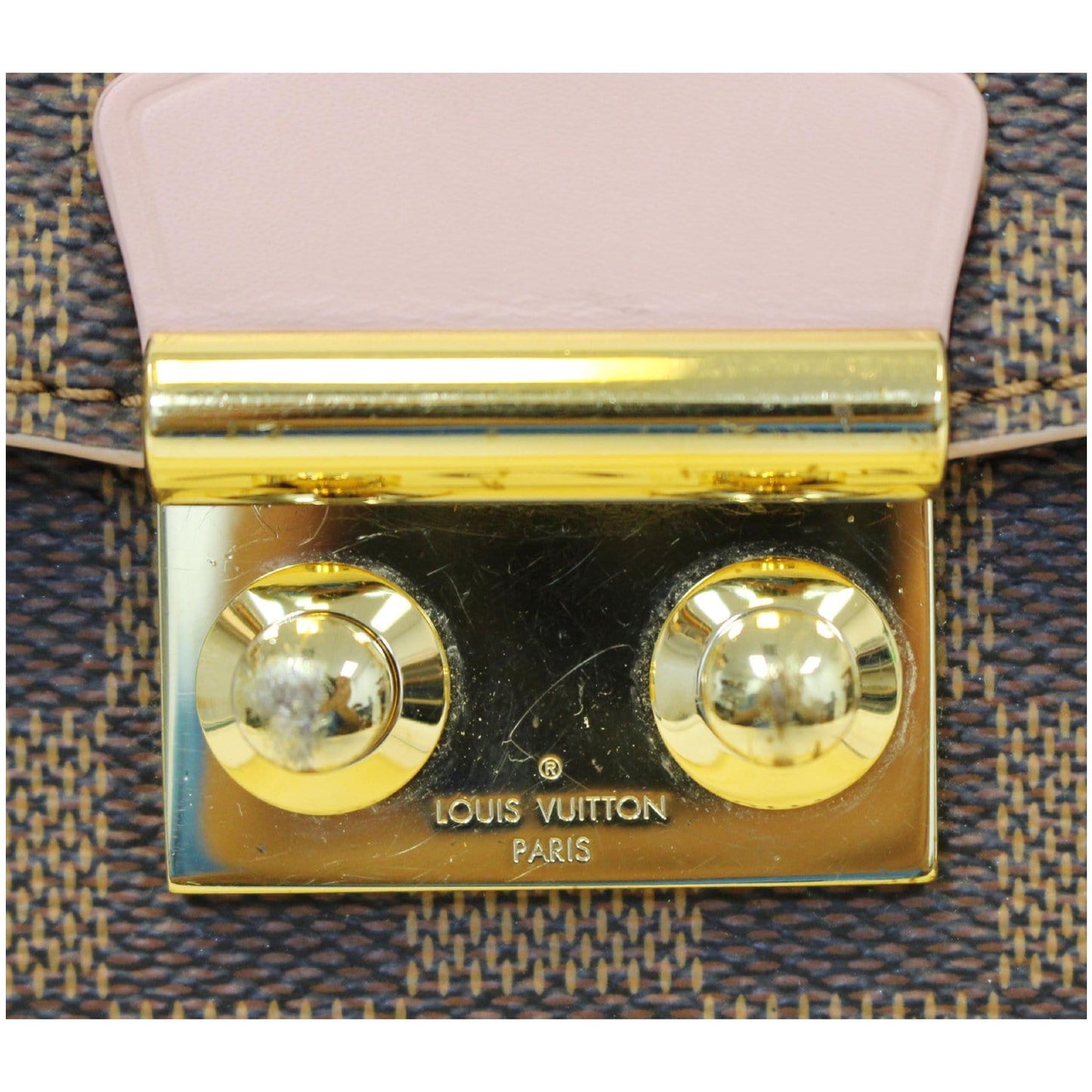 LOUIS VUITTON Caissa Chain Damier Ebene Clutch Shoulder Bag Rose Ballerine