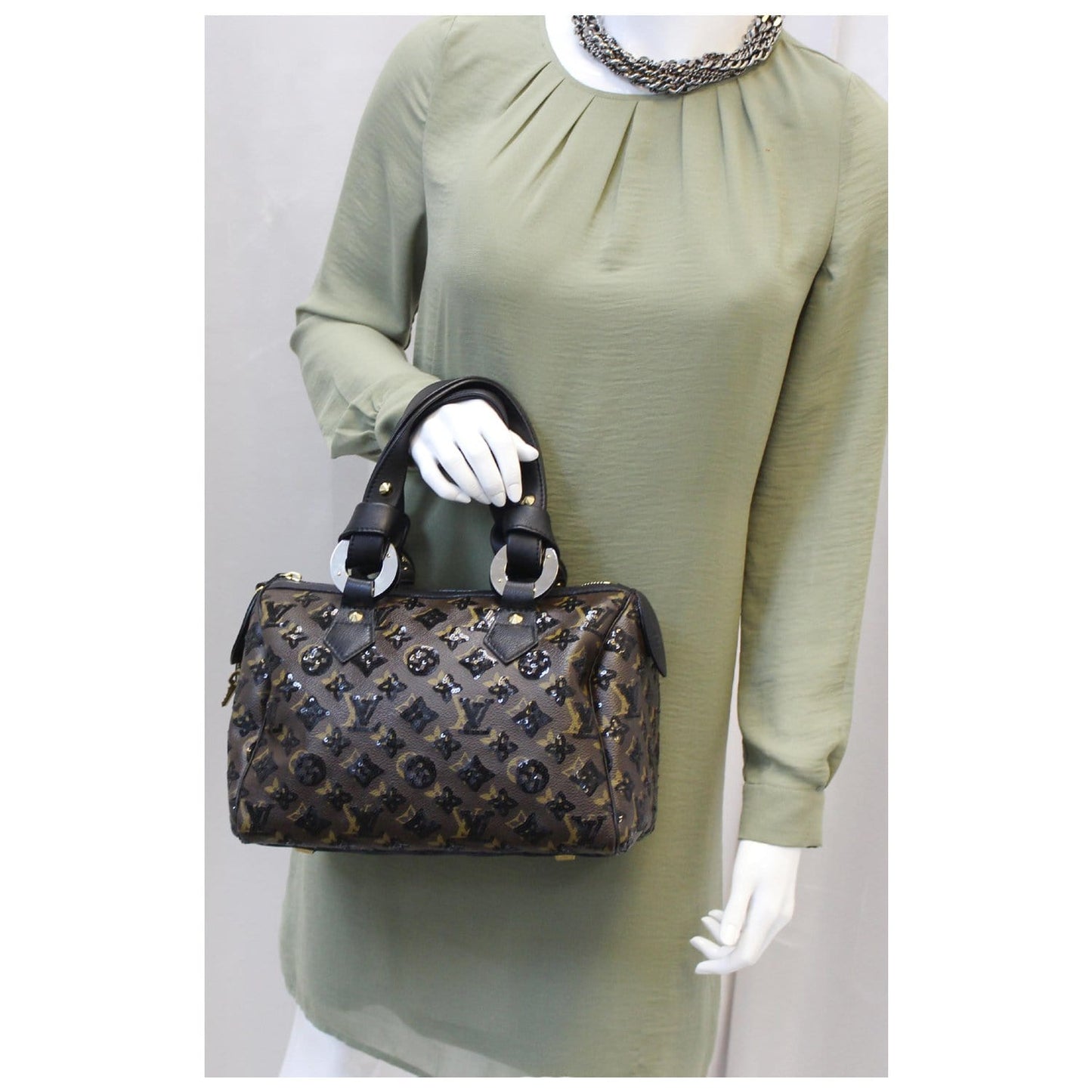 LOUIS VUITTON Eclipse Speedy 30 Sequin Monogram Canvas Satchel Bag Black