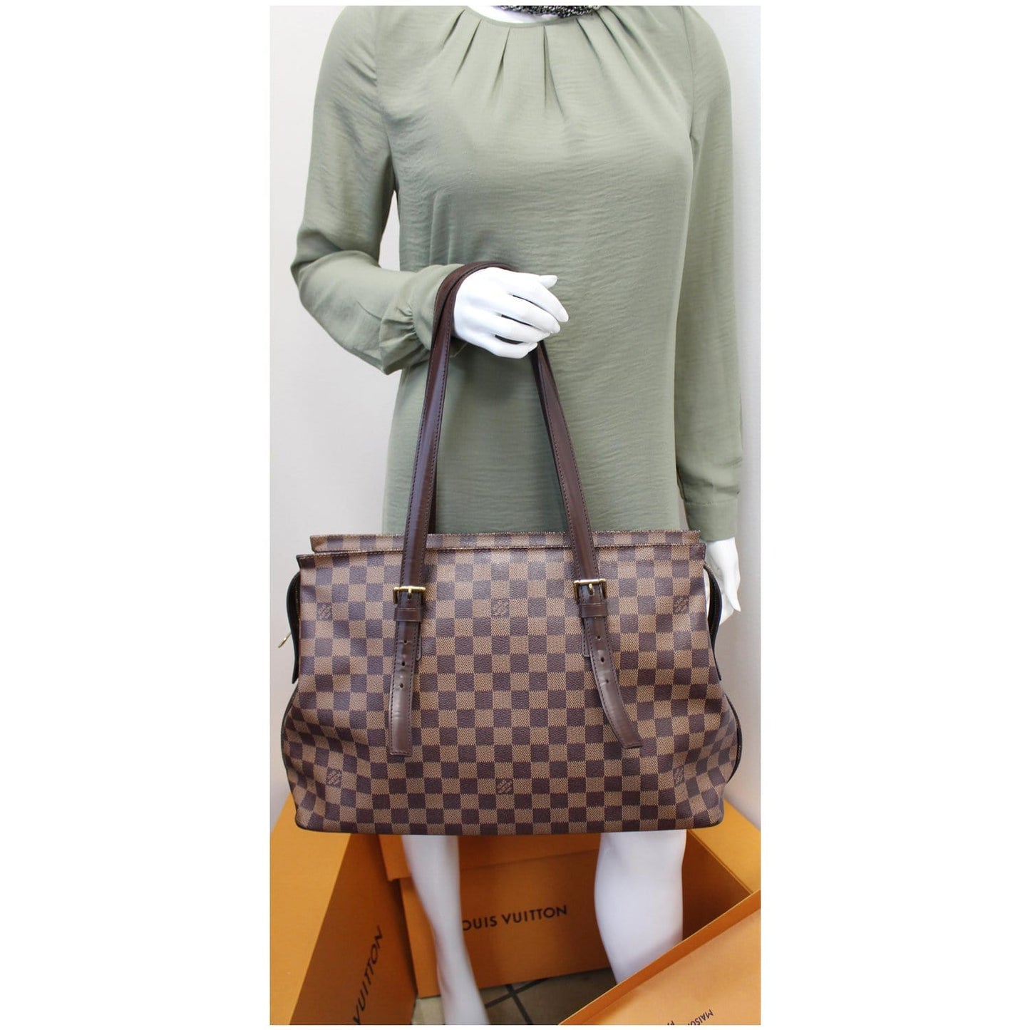 LOUIS VUITTON Chelsea Damier Ebene Shoulder Bag Brown
