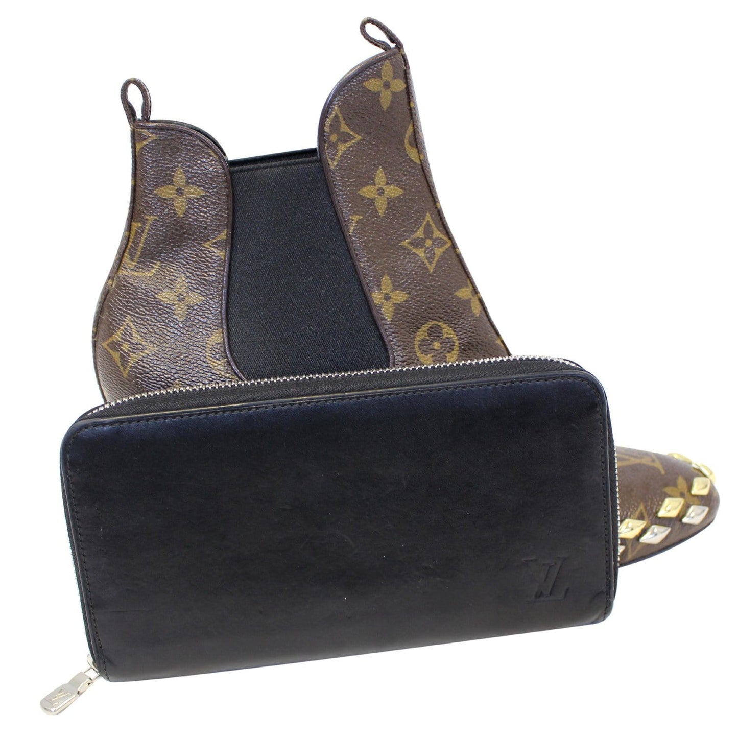 LOUIS VUITTON Zip Around Leather Wallet Black