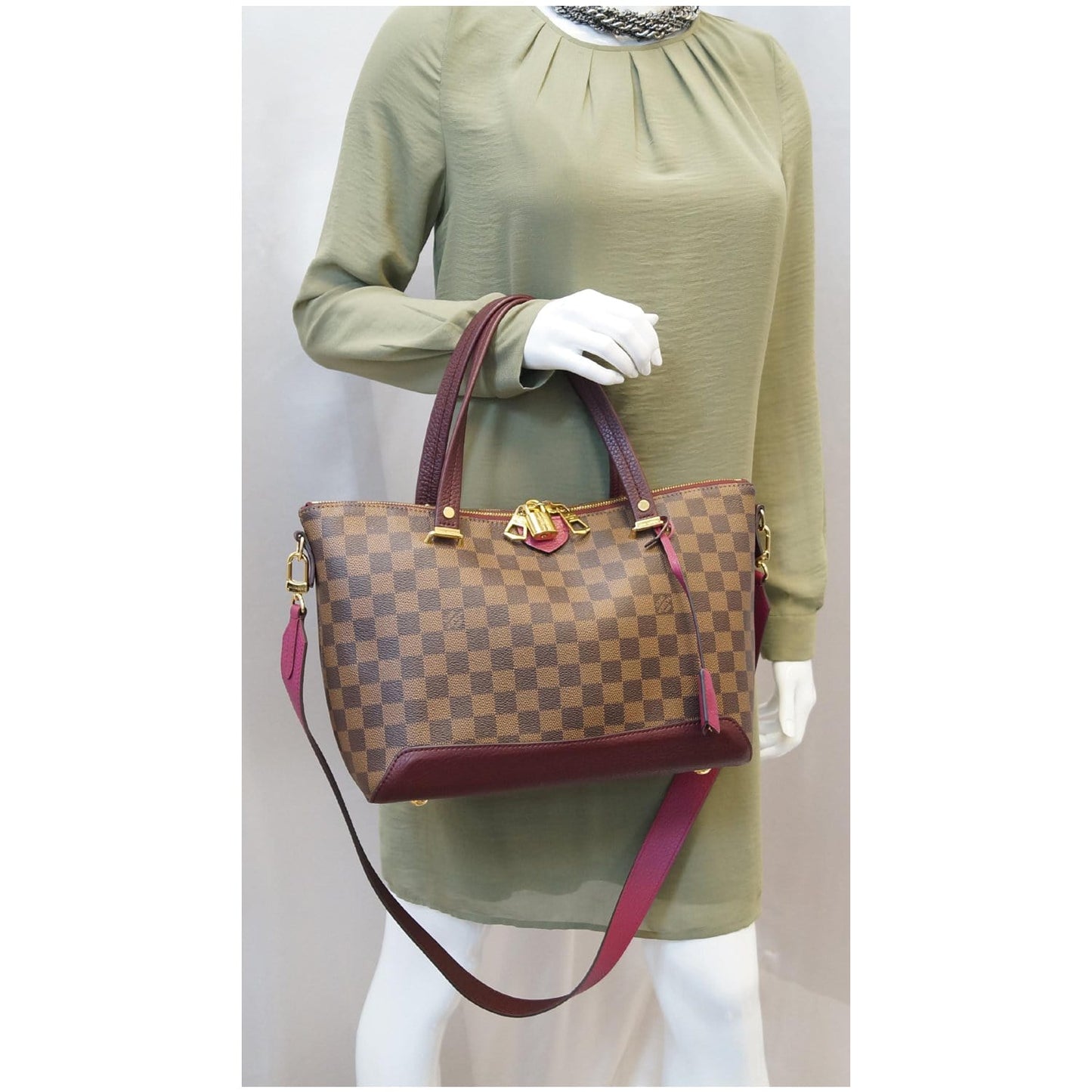 LOUIS VUITTON Hyde Park Damier Ebene Shoulder Bag Fuchsia