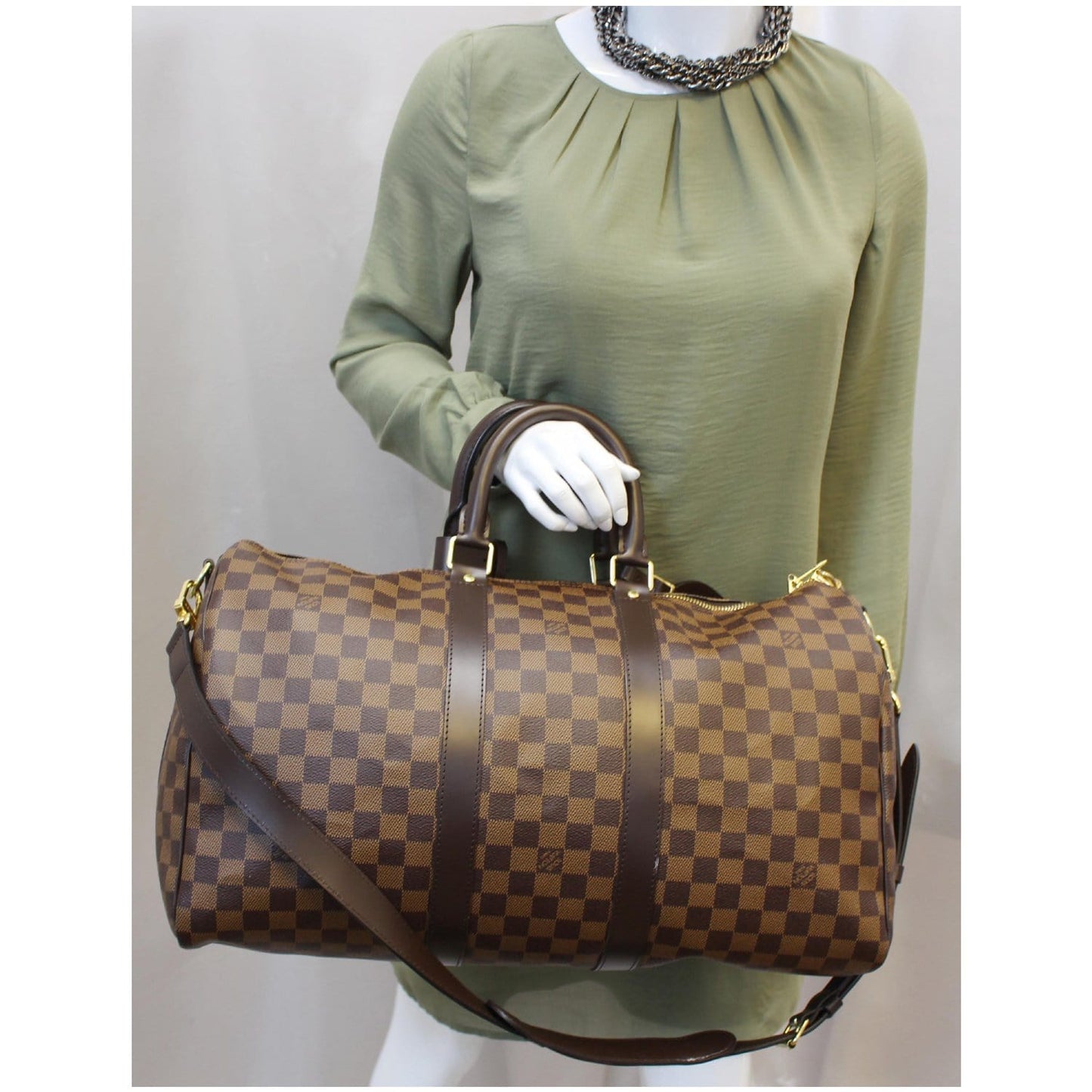 LOUIS VUITTON Keepall 45 Bandouliere Damier Ebene Travel Bag Brown