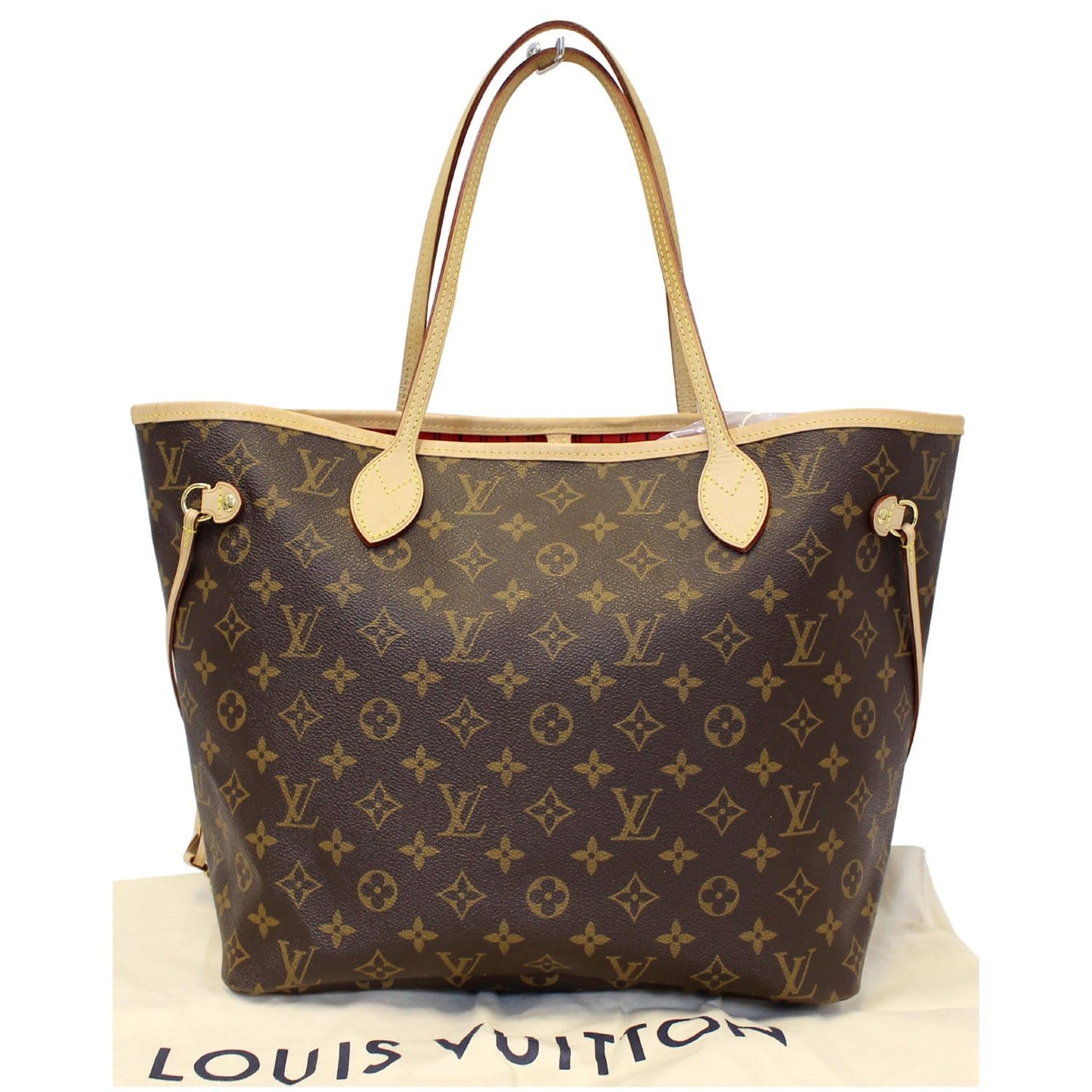 LOUIS VUITTON Neverfull MM Monogram Canvas Tote Bag Brown/Red