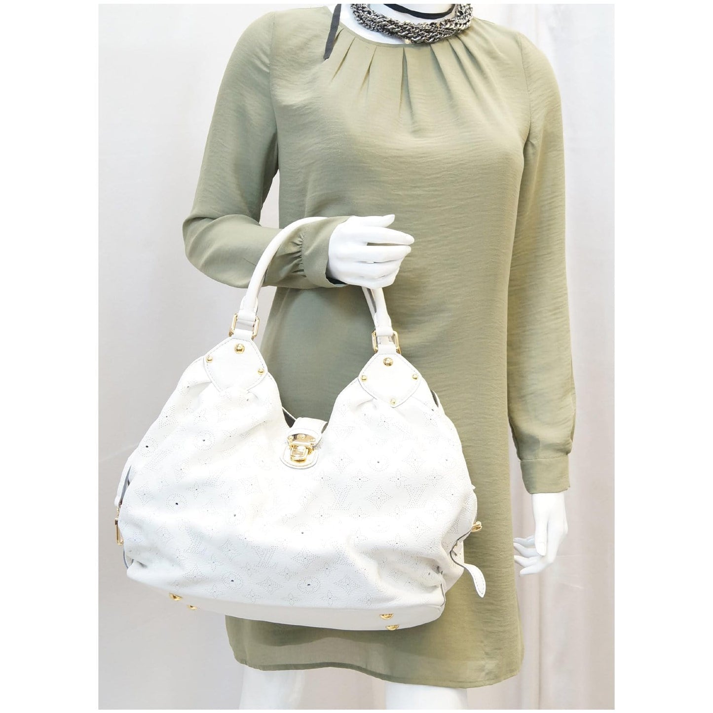 LOUIS VUITTON Mahina L Monogram Leather Shoulder Bag White