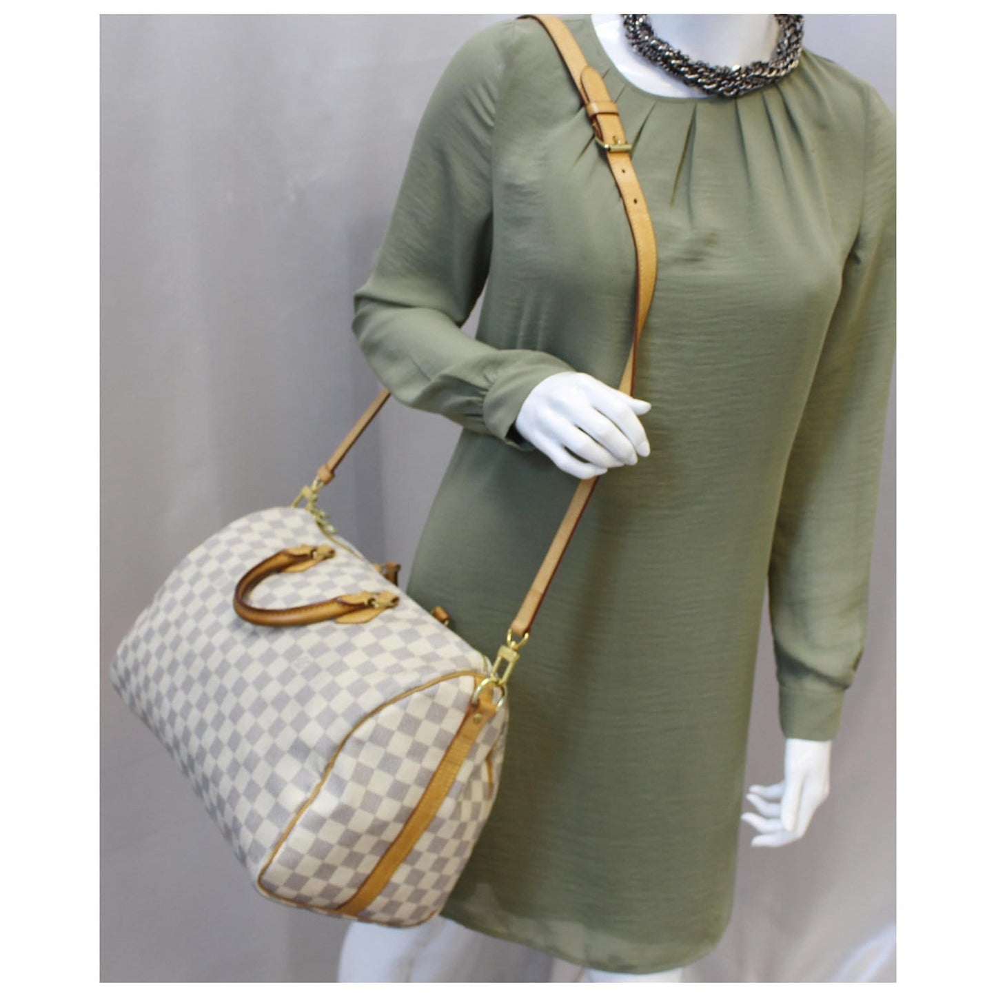 Louis Vuitton Speedy 35 Bandouliere Damier Azur Shoulder Bag White
