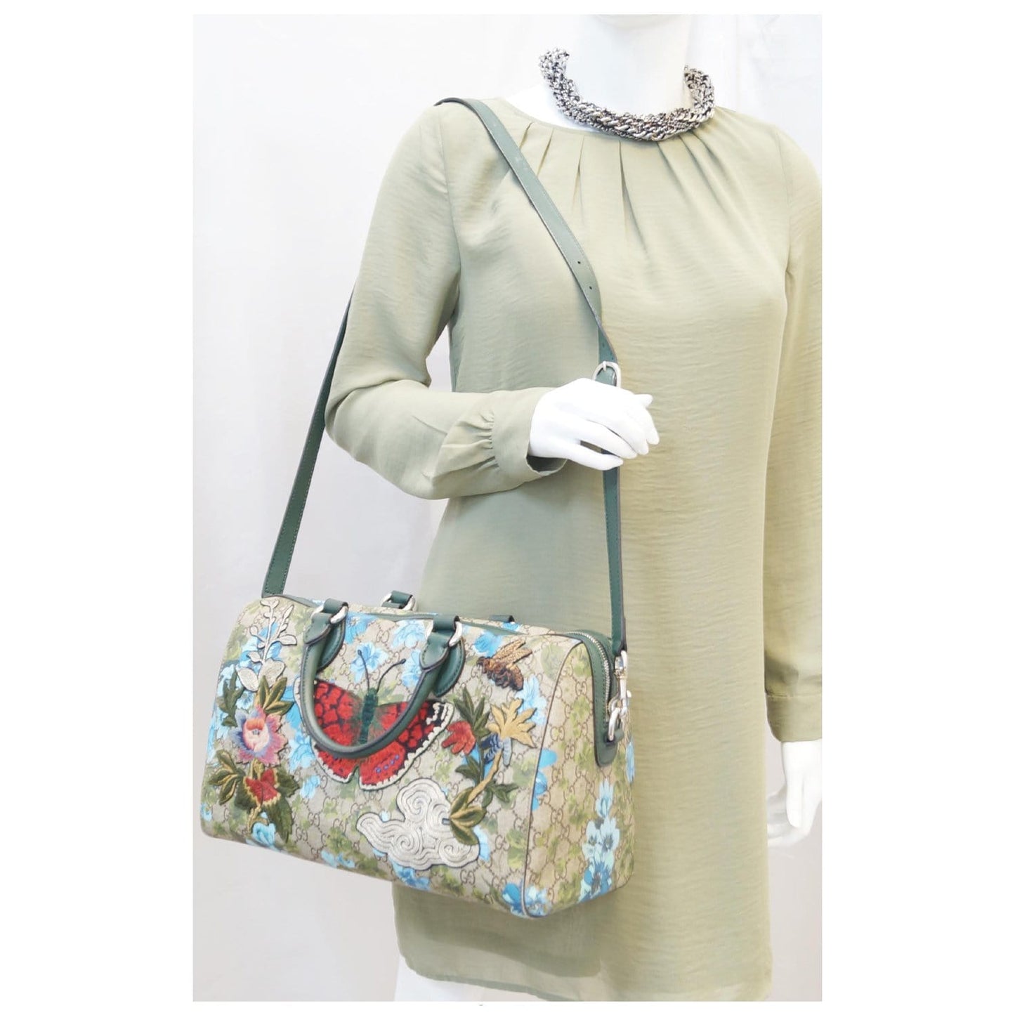 GUCCI Linea A Butterfly Embroidered Boston Shoulder Bag