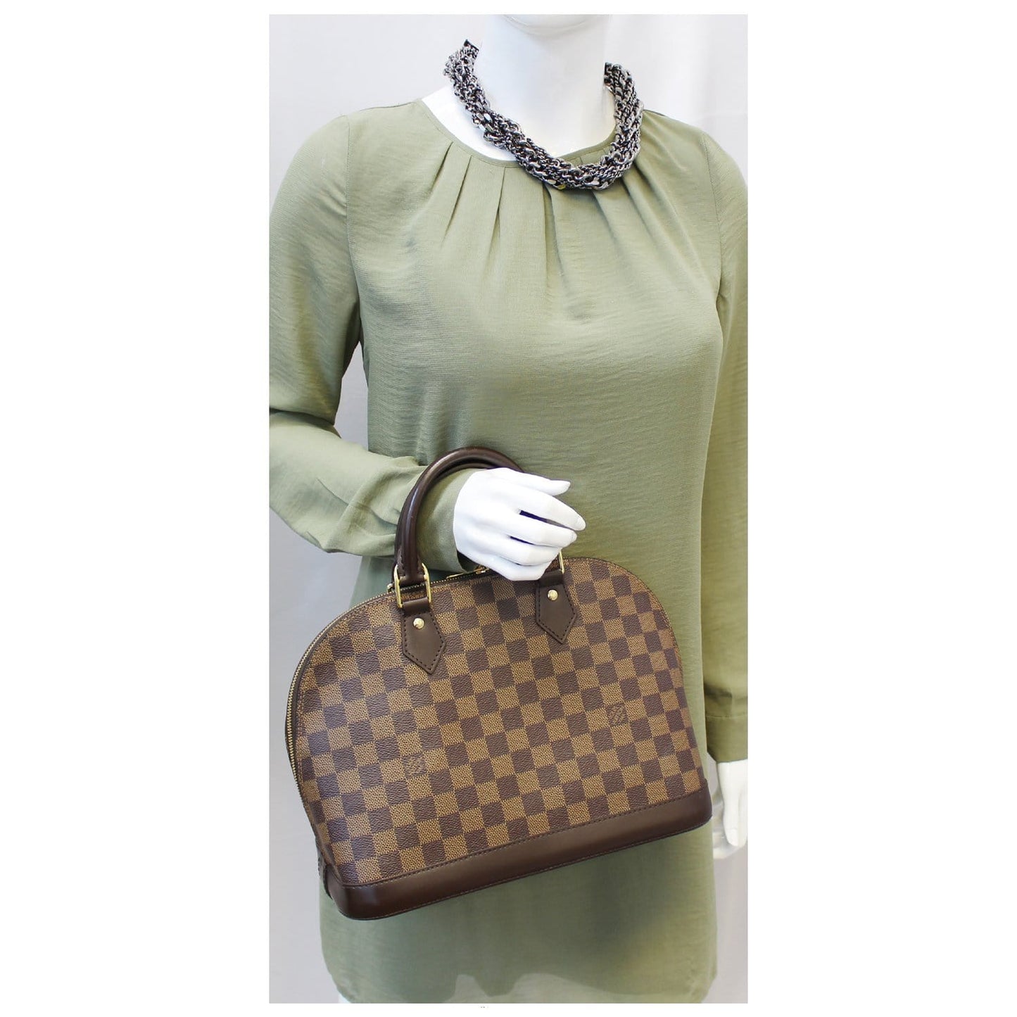 LOUIS VUITTON Alma Damier Ebene Satchel Handbag Brown