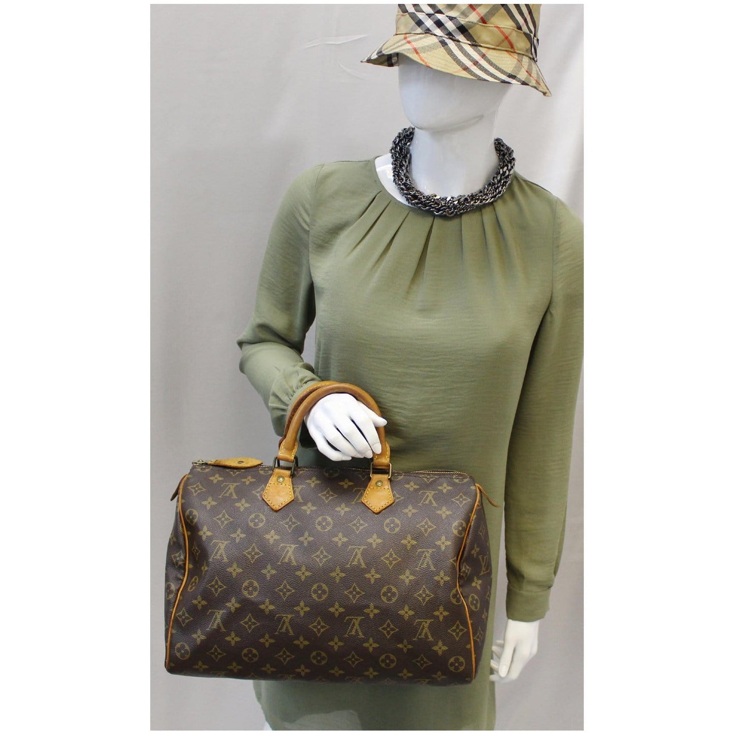 LOUIS VUITTON Speedy 35 Monogram Canvas Satchel Bag Brown