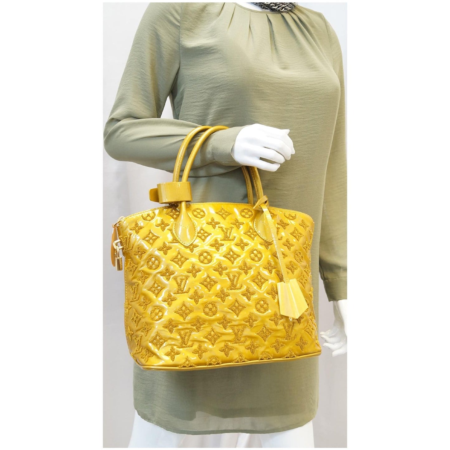 LOUIS VUITTON Lockit Lambskin Monogram Fascination Satchel Bag Mustard Yellow