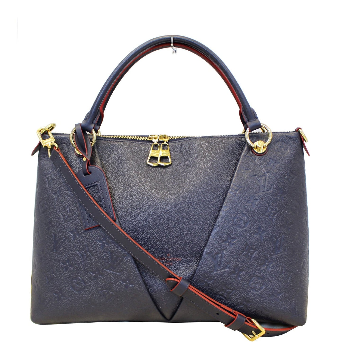 LOUIS VUITTON V MM Empreinte Leather Tote Bag Marine Rouge