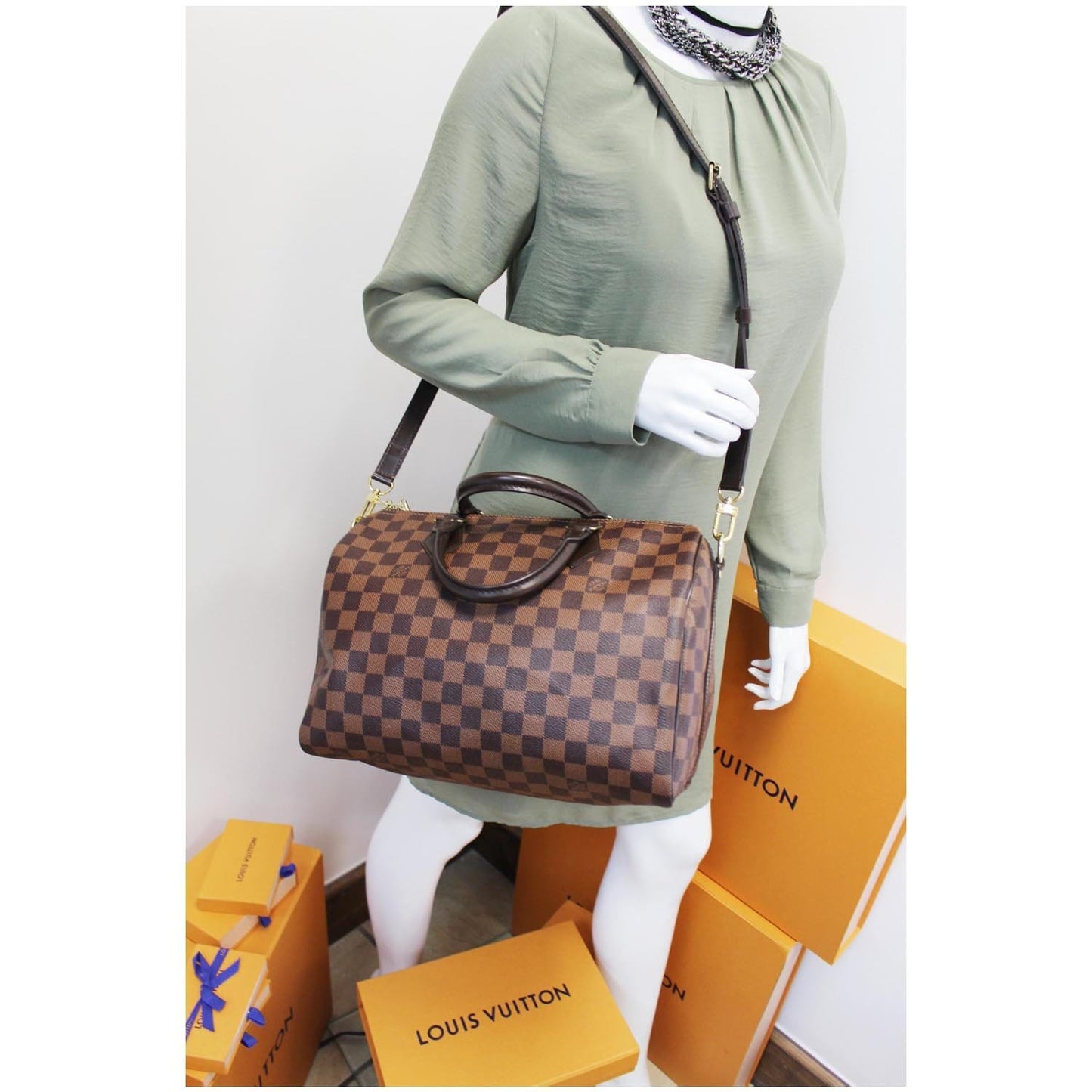 LOUIS VUITTON Speedy 30 Bandouliere Damier Ebene Shoulder Bag Brown