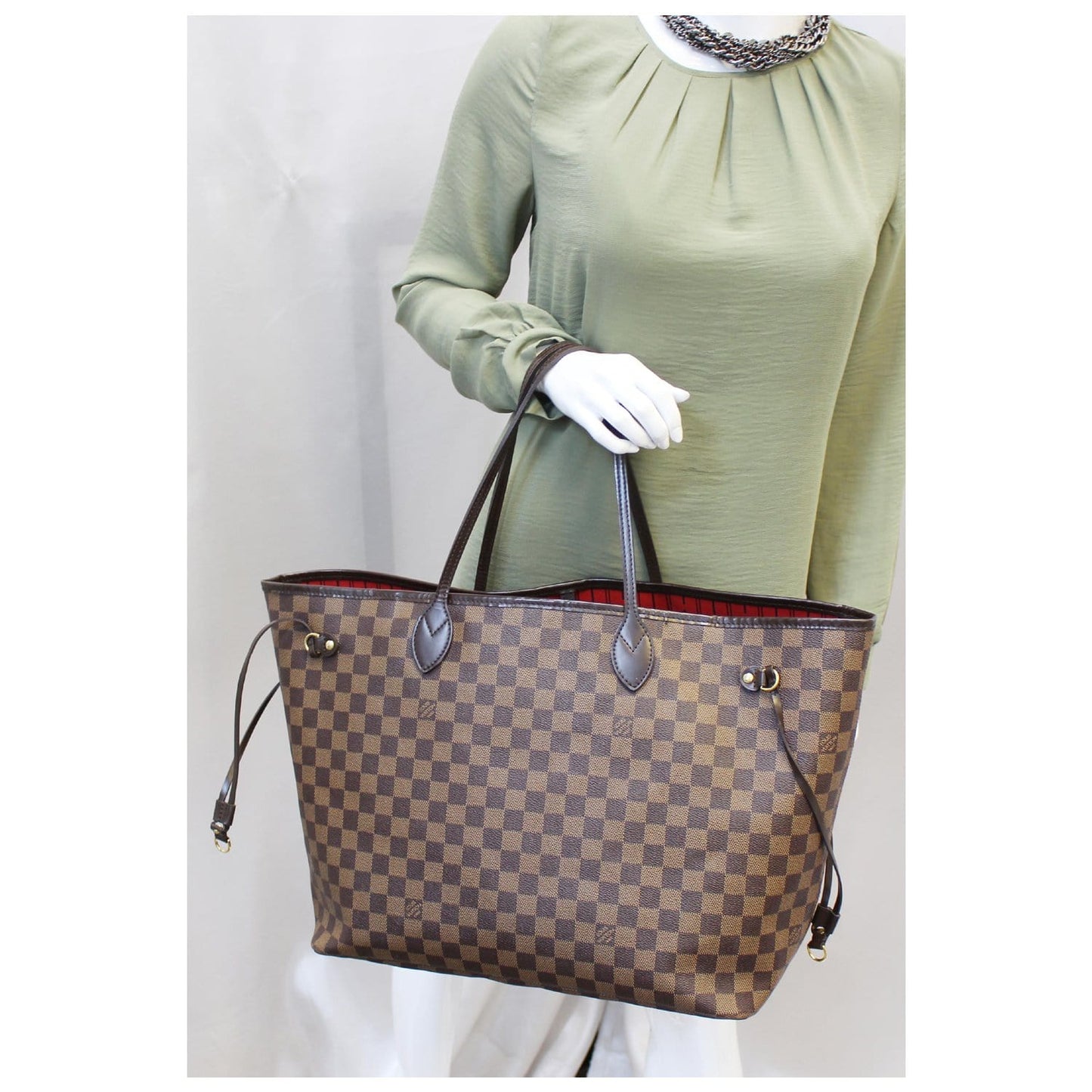 LOUIS VUITTON Neverfull GM Damier Ebene Tote Shoulder Bag Brown