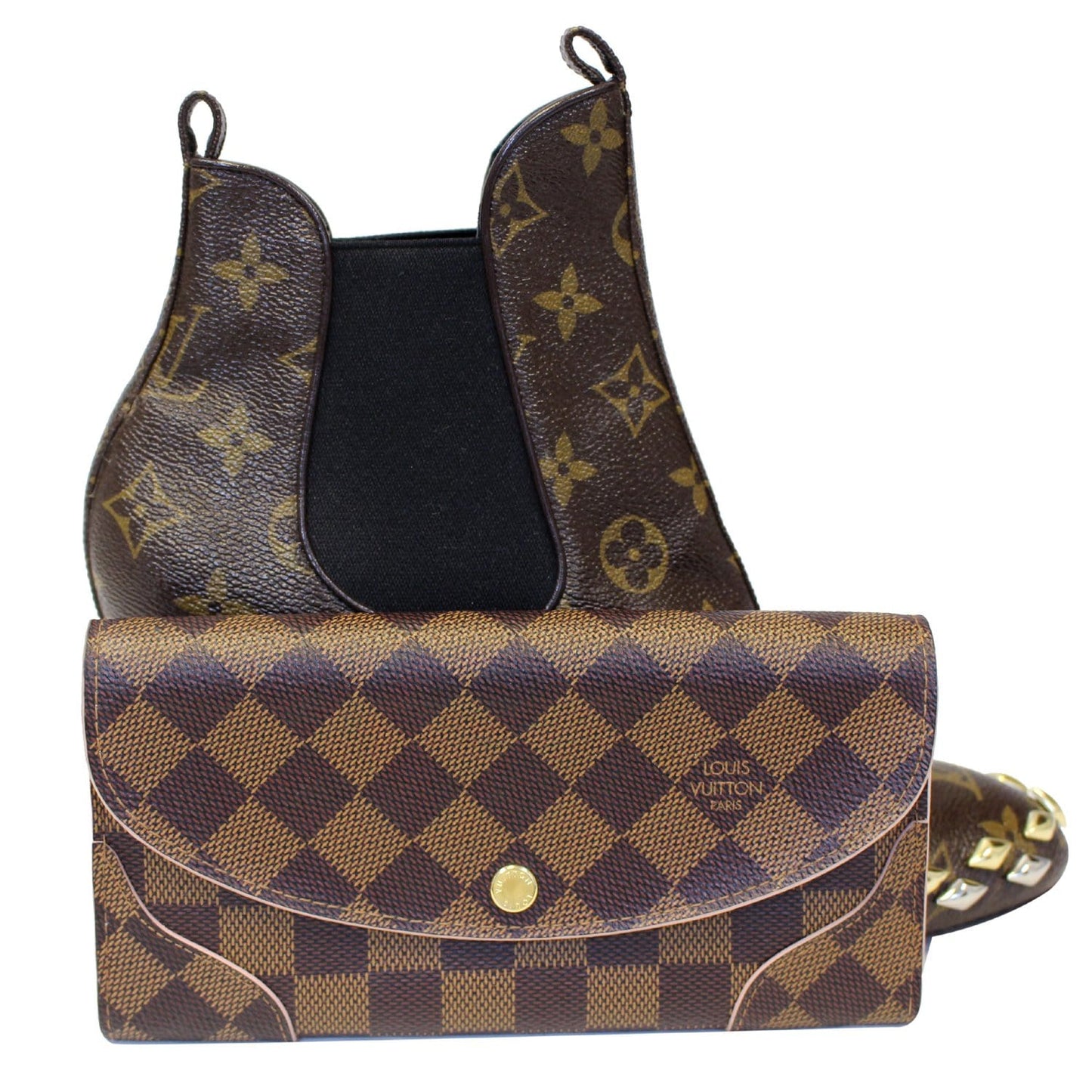 LOUIS VUITTON Caissa Damier Ebene Wallet Rose Ballerine