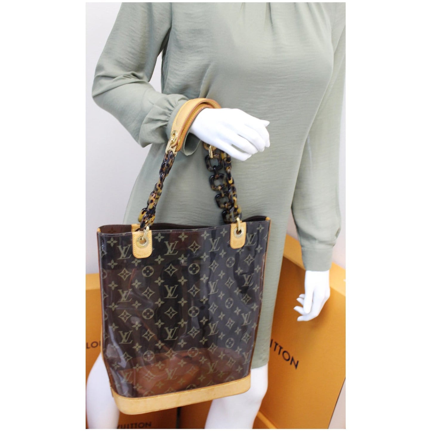 LOUIS VUITTON Cabas Ambre PM Vinyl Monogram Shoulder Bag Brown