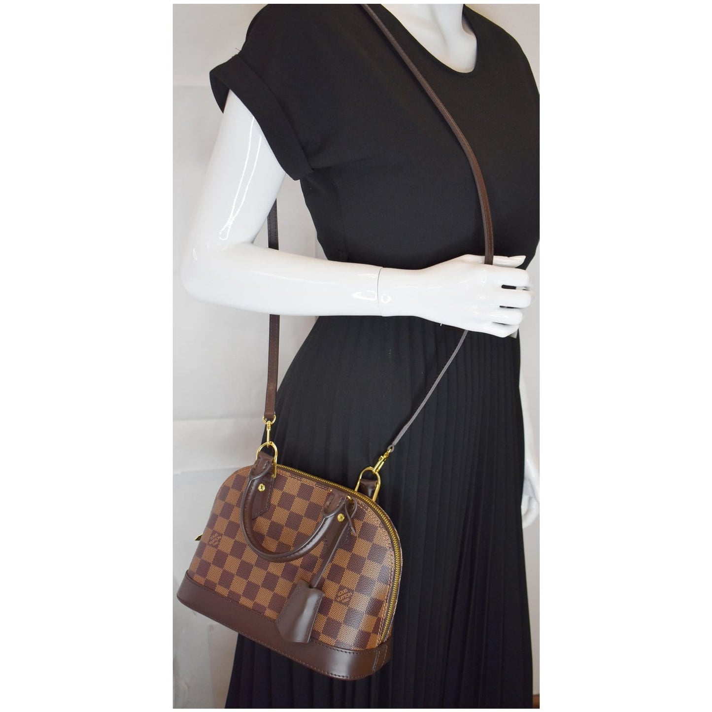 LOUIS VUITTON Alma BB Damier Ebene Shoulder Bag Brown