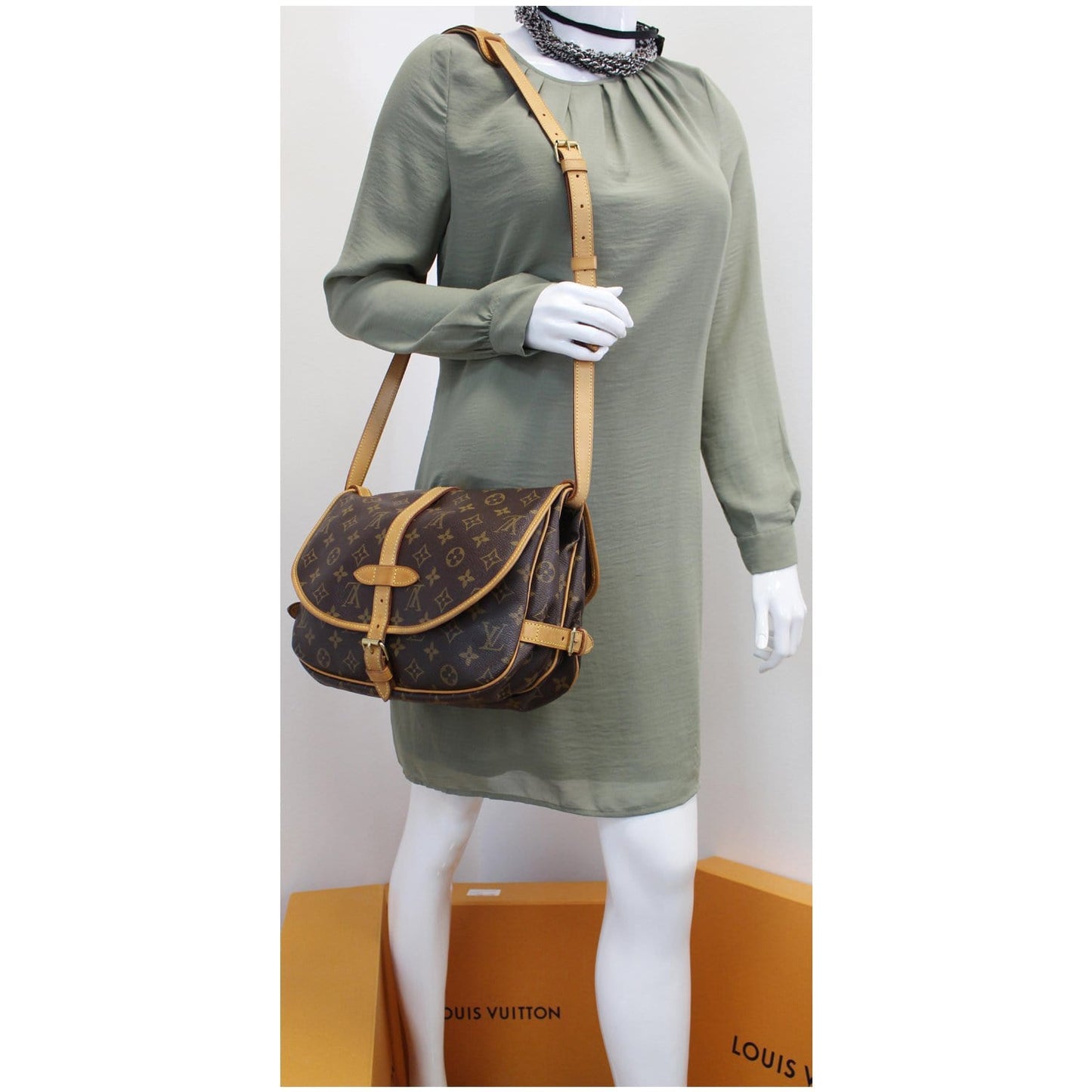 LOUIS VUITTON Saumur 30 Monogram Canvas Shoulder Bag Brown