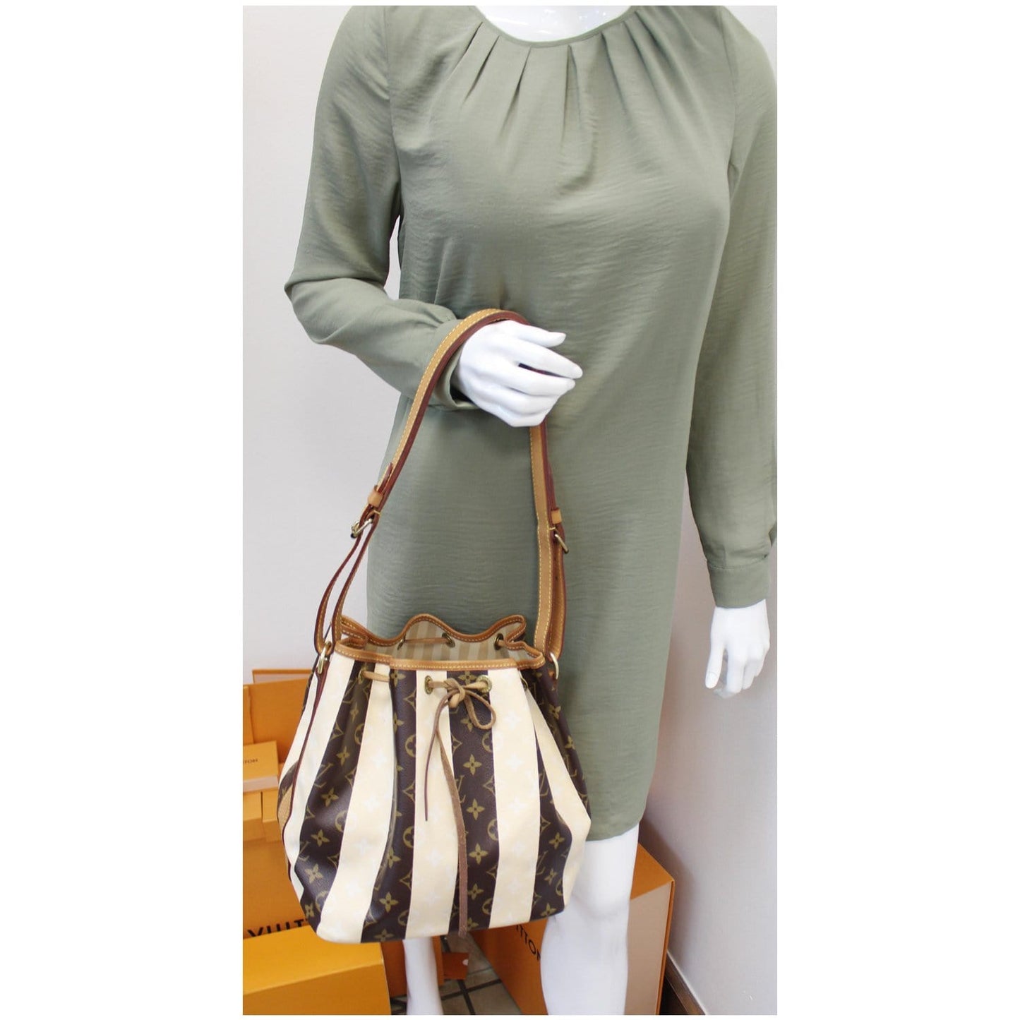 LOUIS VUITTON Petit Noe Monogram Rayures Shoulder Bag Brown