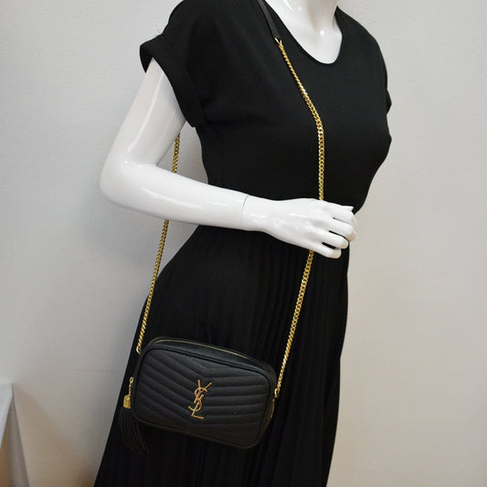 YVES SAINT LAURENT Mini Lou Grain De Poudre Camera Bag Black