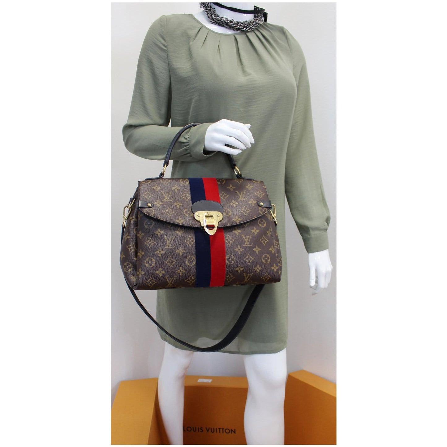 LOUIS VUITTON Georges Monogram Canvas Satchel Bag Brown