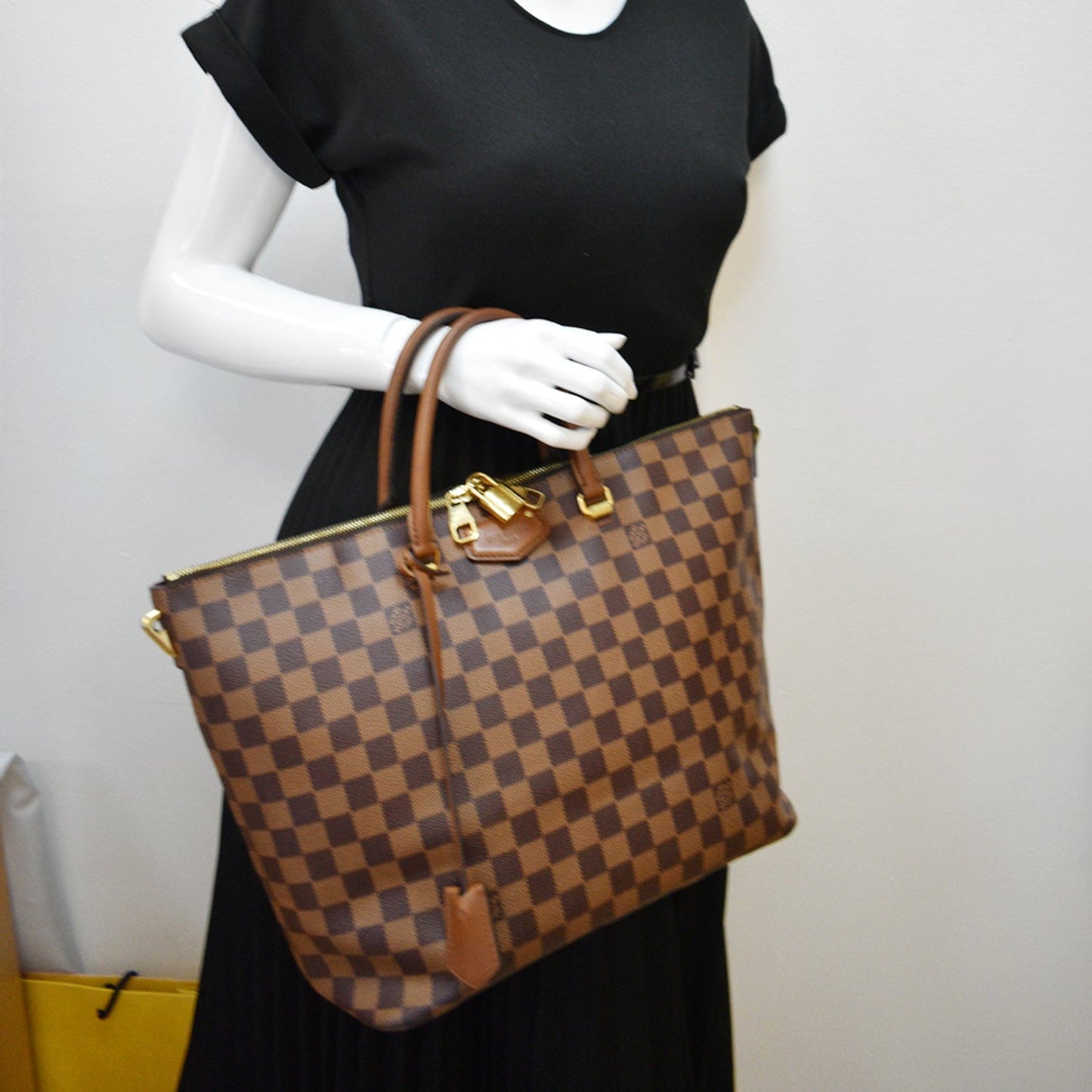 LOUIS VUITTON Belmont Damier Ebene Tote Bag Brown