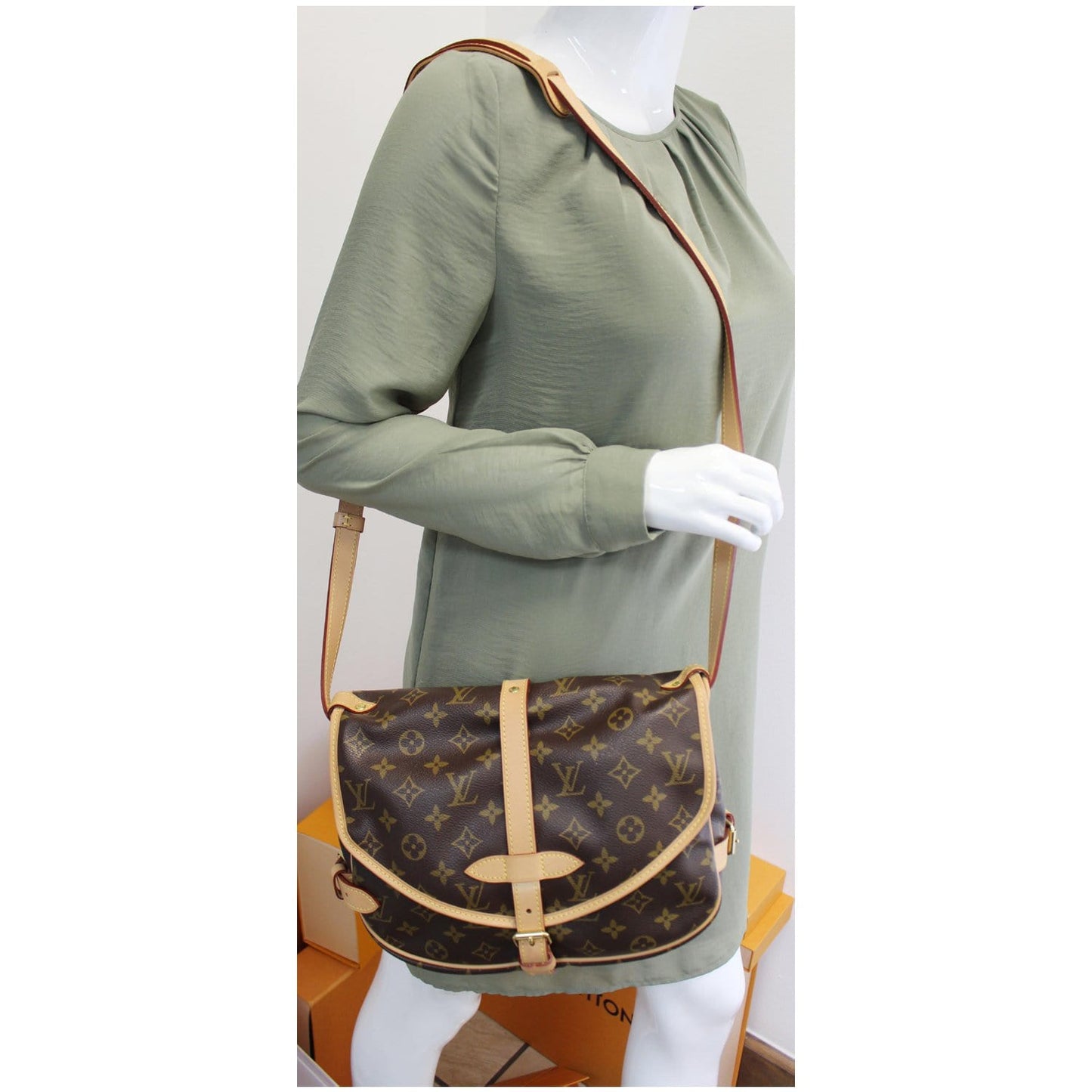 LOUIS VUITTON Saumur 30 Monogram Canvas Shoulder Bag Brown