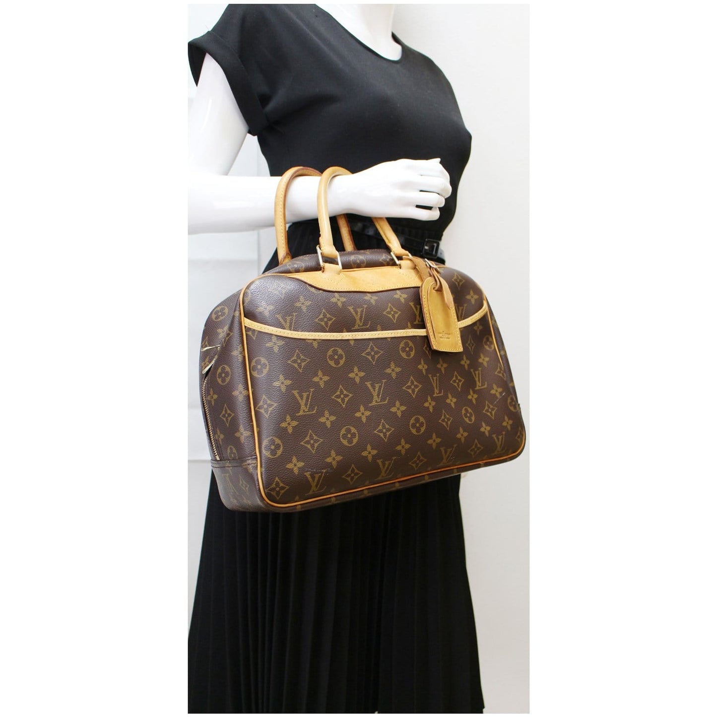 LOUIS VUITTON Deauville Boston Monogram Canvas Satchel Bag Brown