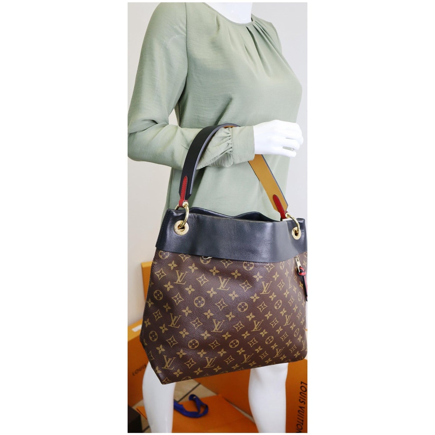 LOUIS VUITTON Tuileries Monogram Canvas Hobo Bag Black