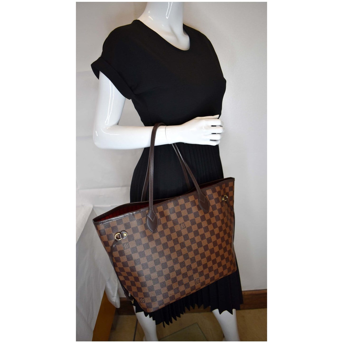 LOUIS VUITTON Neverfull MM Damier Ebene Tote Shoulder Bag Brown