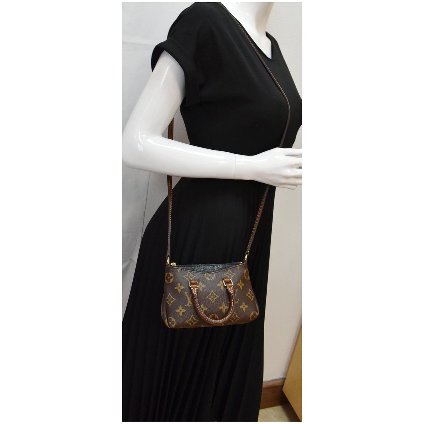 LOUIS VUITTON Nano Pallas Monogram Canvas Crossbody Bag Brown