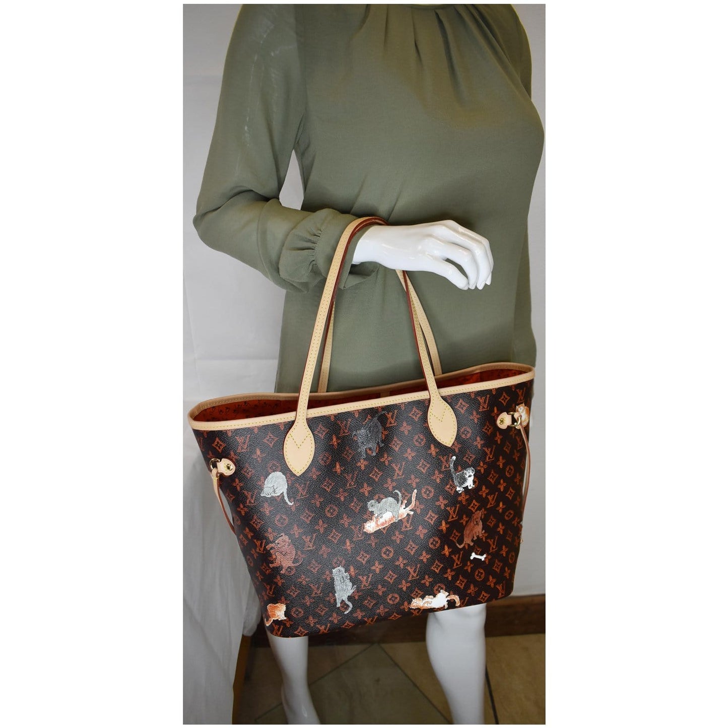 LOUIS VUITTON Catogram Neverfull MM Canvas Tote Shoulder Bag Orange