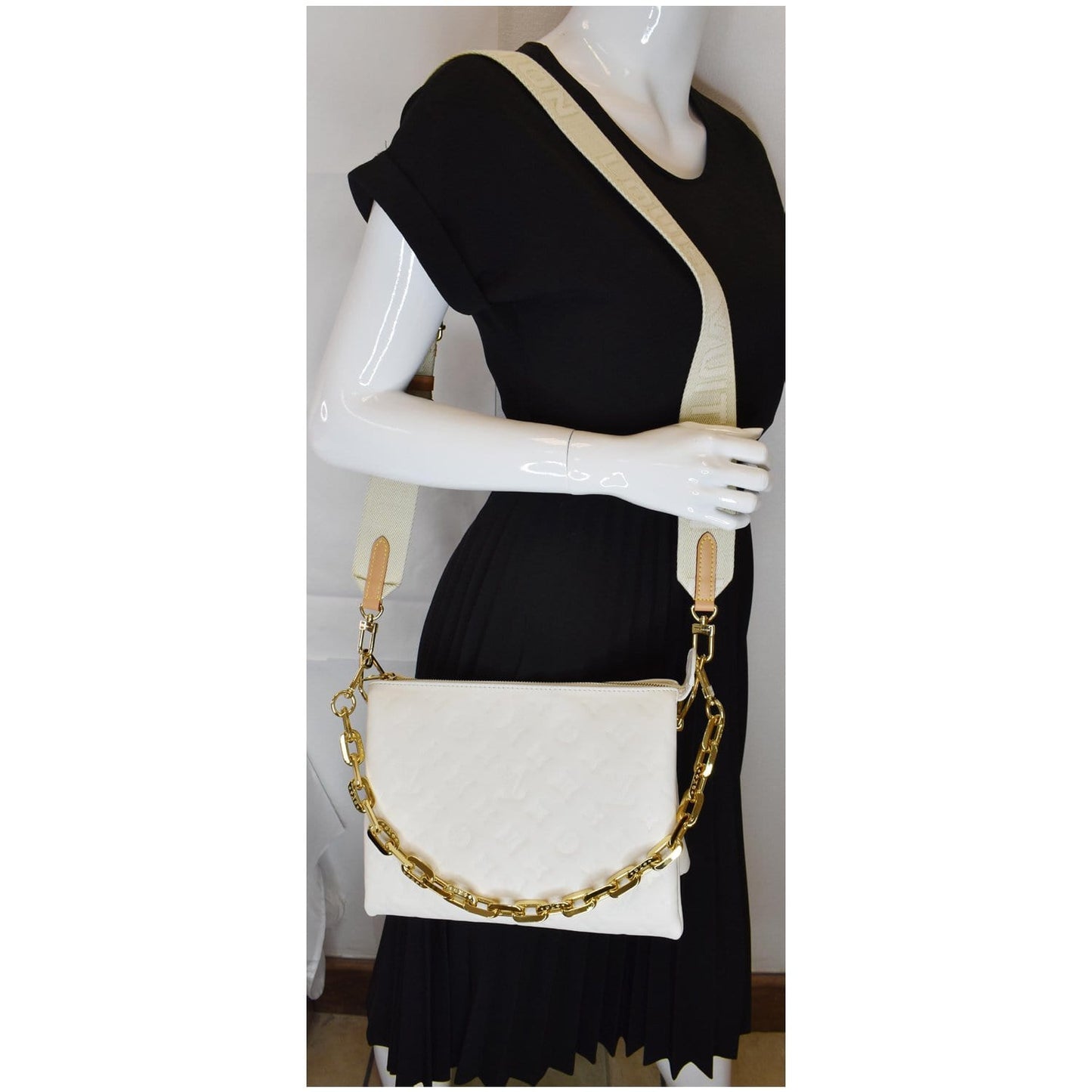 LOUIS VUITTON Coussin PM Monogram Embossed Shoulder Bag Cream