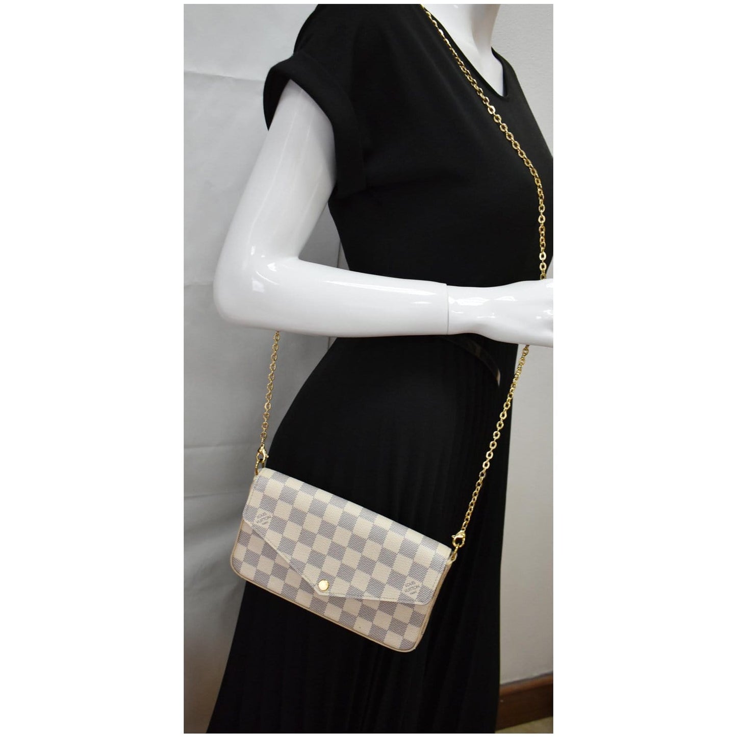 LOUIS VUITTON Felicie Pochette Damier Azur Crossbody Bag White