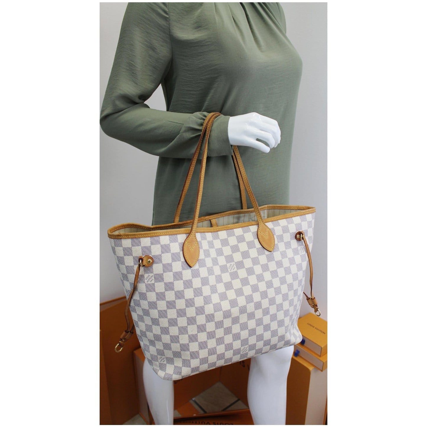 LOUIS VUITTON Neverfull MM Damier Azur Tote Shoulder Bag White - 15% OFF