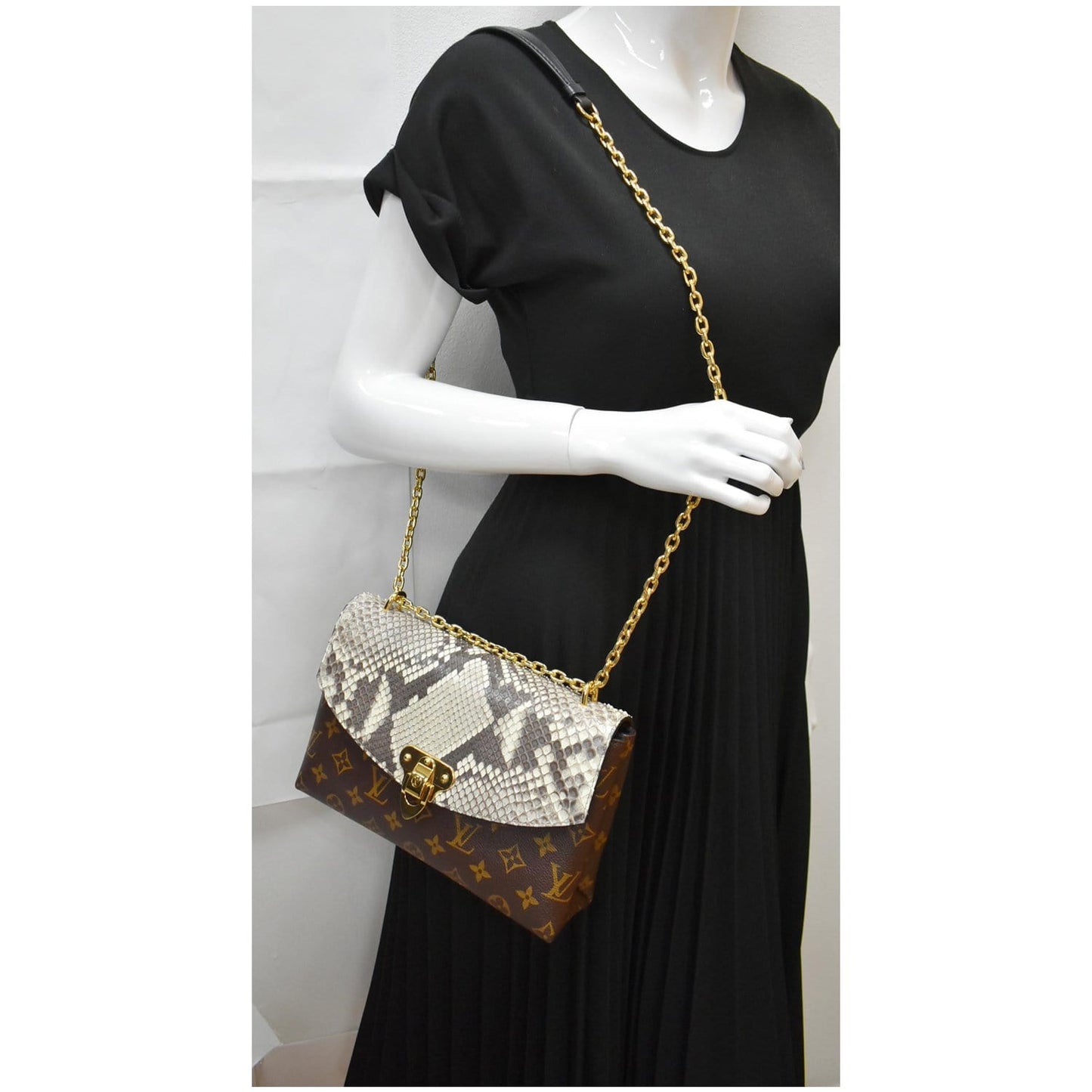 LOUIS VUITTON Saint Placide Monogram Canvas Python Crossbody Bag Brown